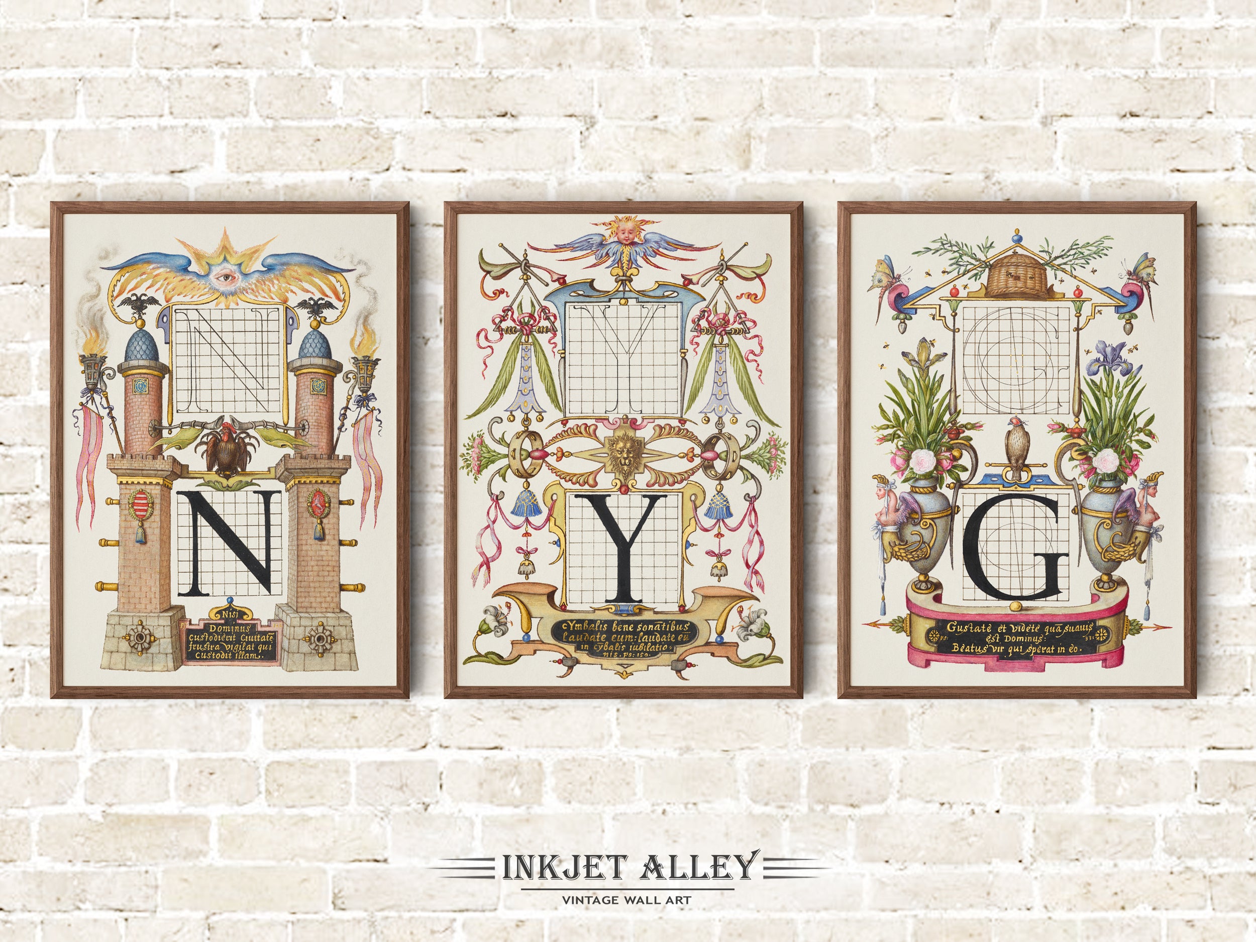 Set of 3 Vintage Calligraphy Illuminated Alphabet Letters - Custom/Personalized Listing