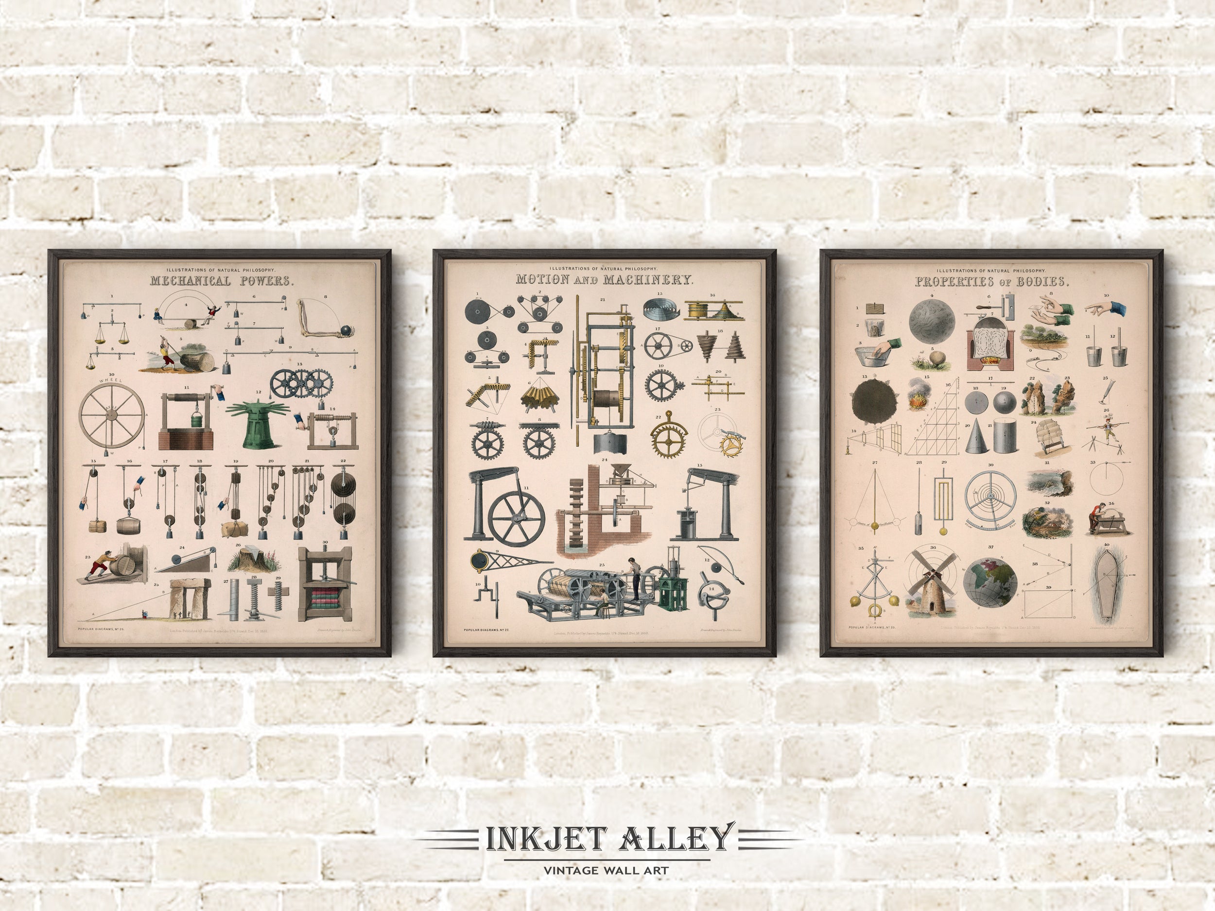 Scientific Illustration - Set of 3 Mechanical-Motion-Properties by James Reynolds, Illustrations of Natural Philosophy