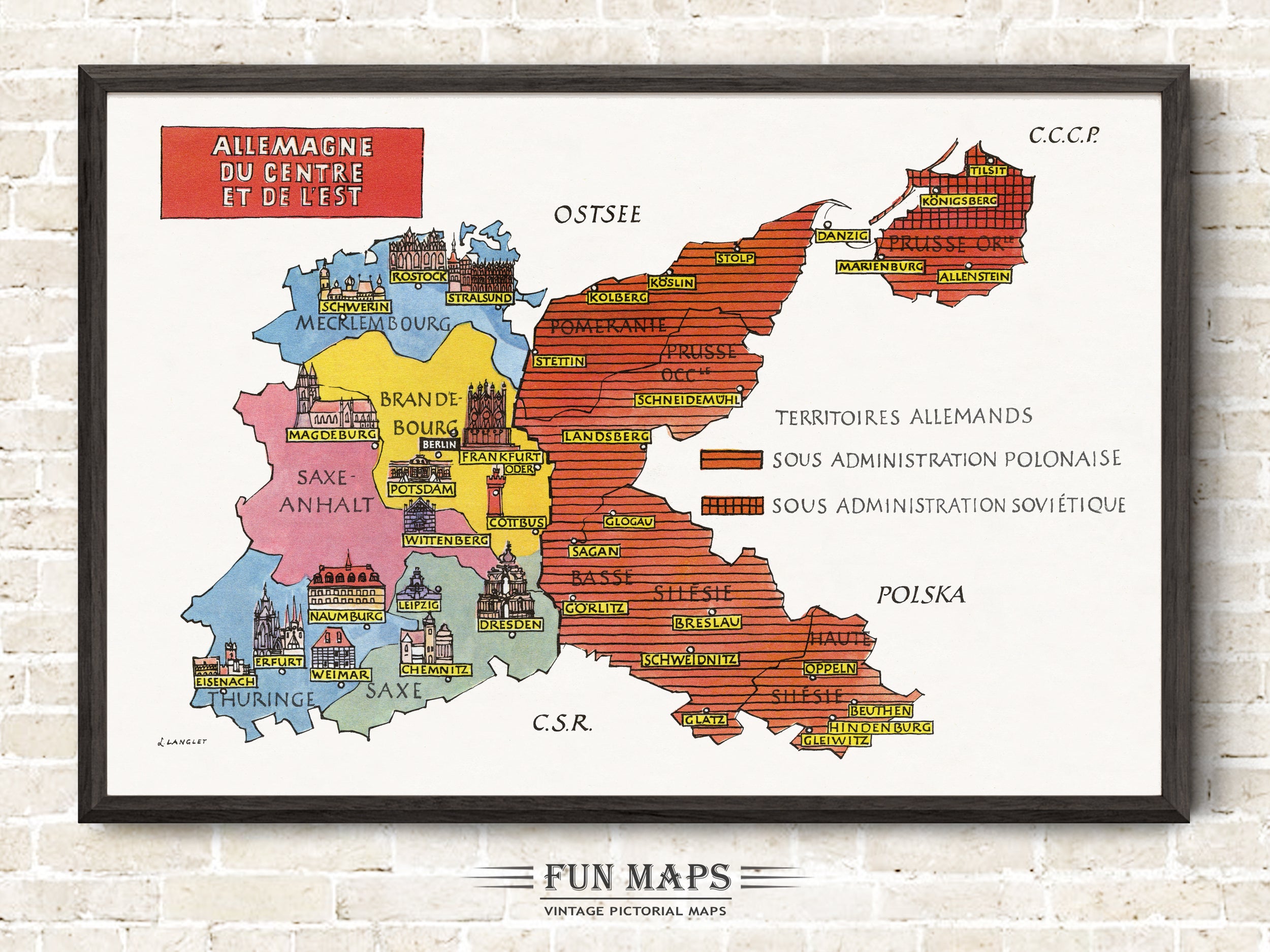 Fun Map of Central Germany, Deutschland, DE