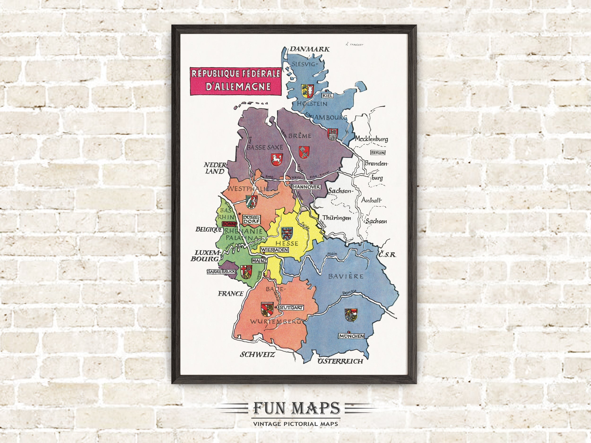 Fun Map of the Federal Republic of Germany, Deutschland, DE