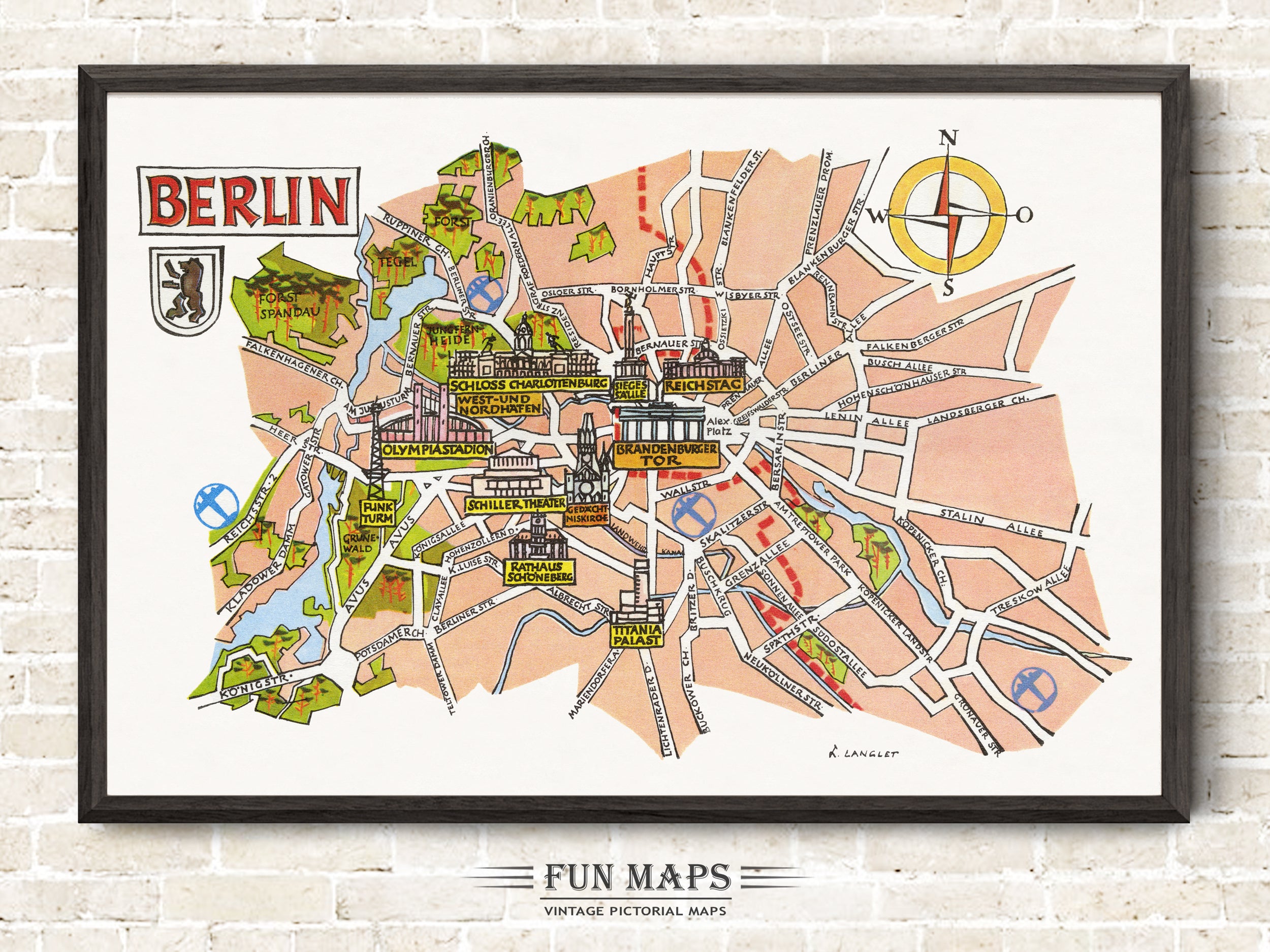 Fun Map of Berlin in Germany, Deutschland, DE