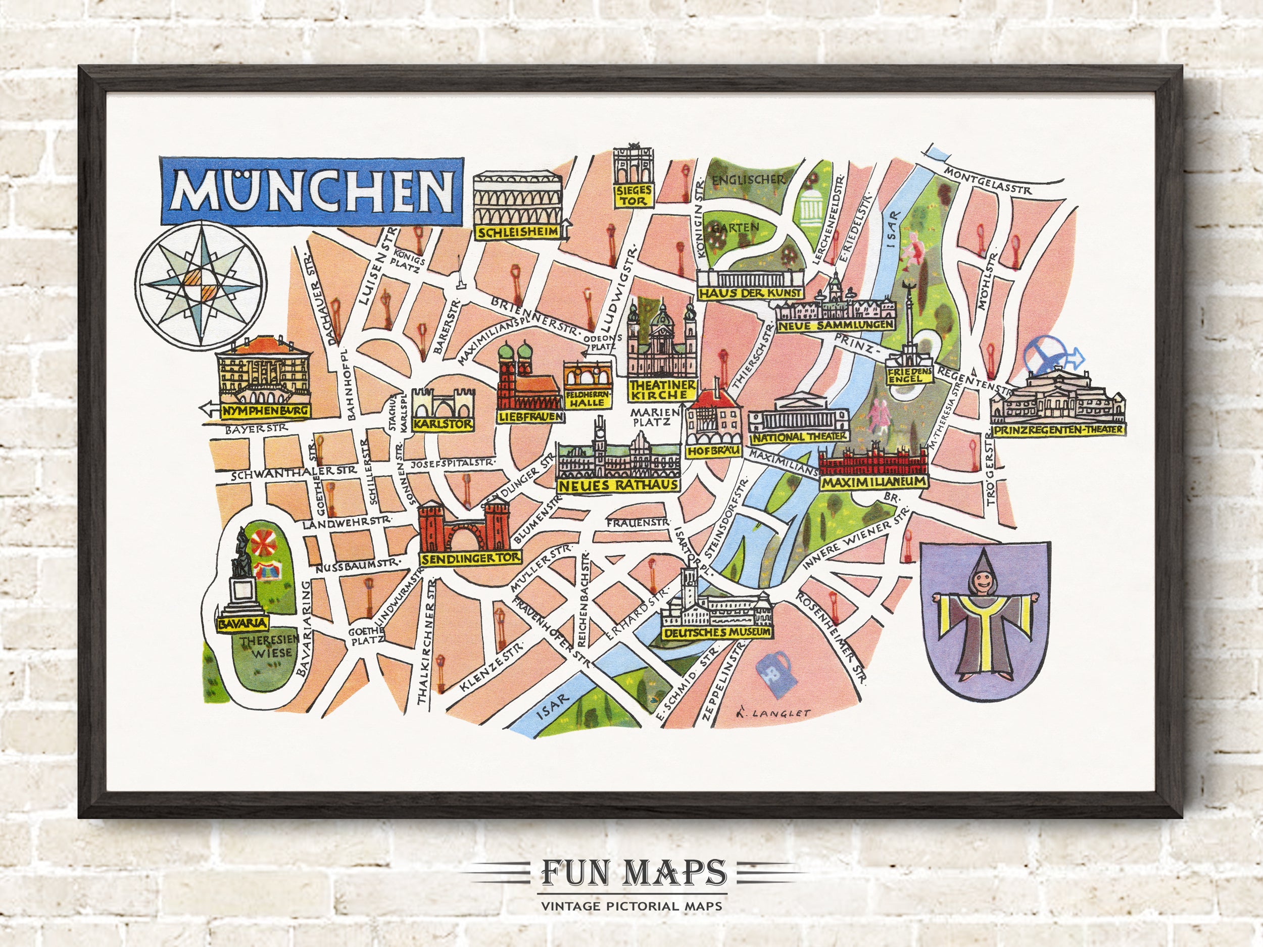 Fun Map of Munich in Germany, Deutschland, DE