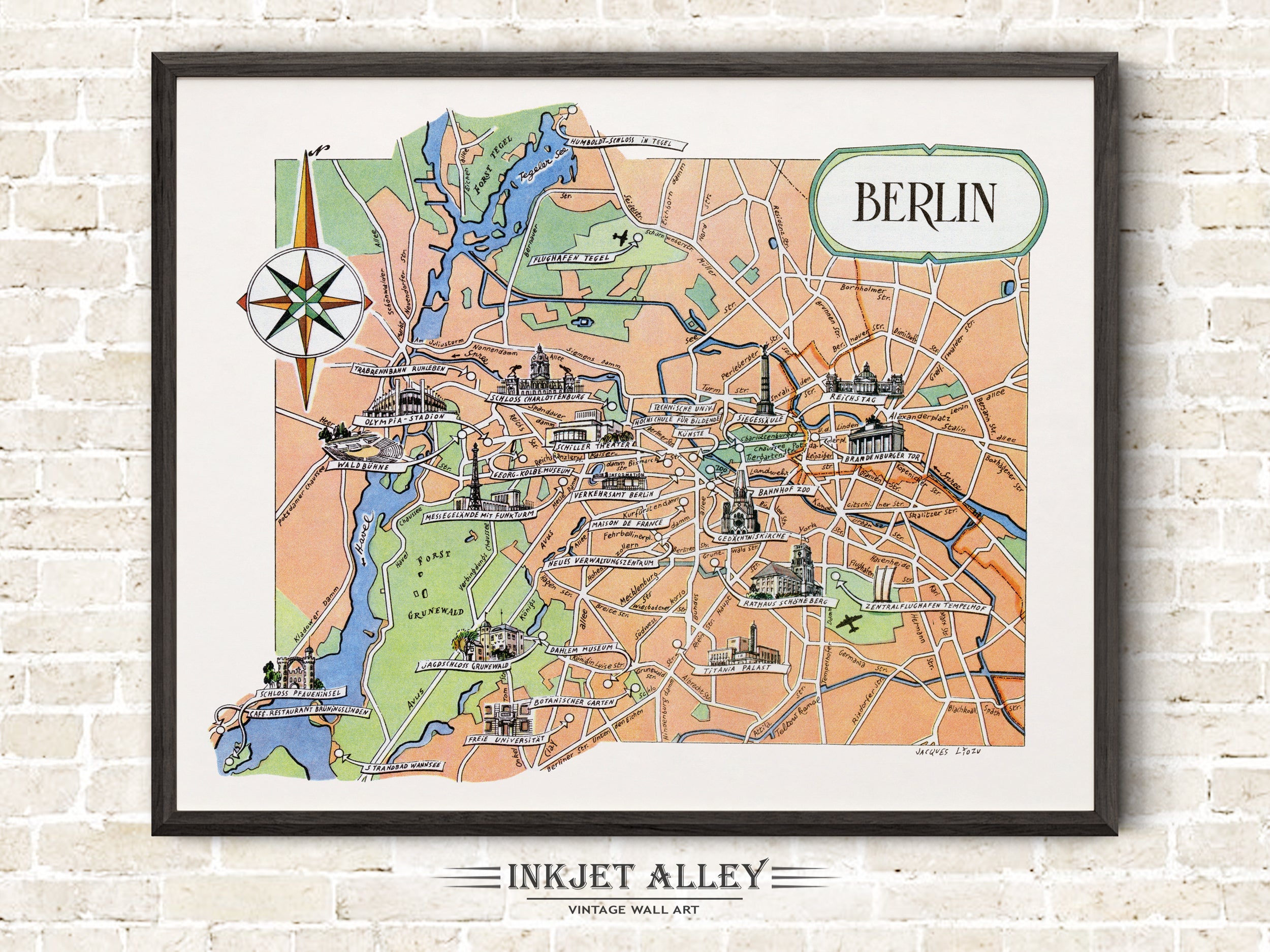 Fun Map of Berlin Streets in Germany, Deutschland, DE