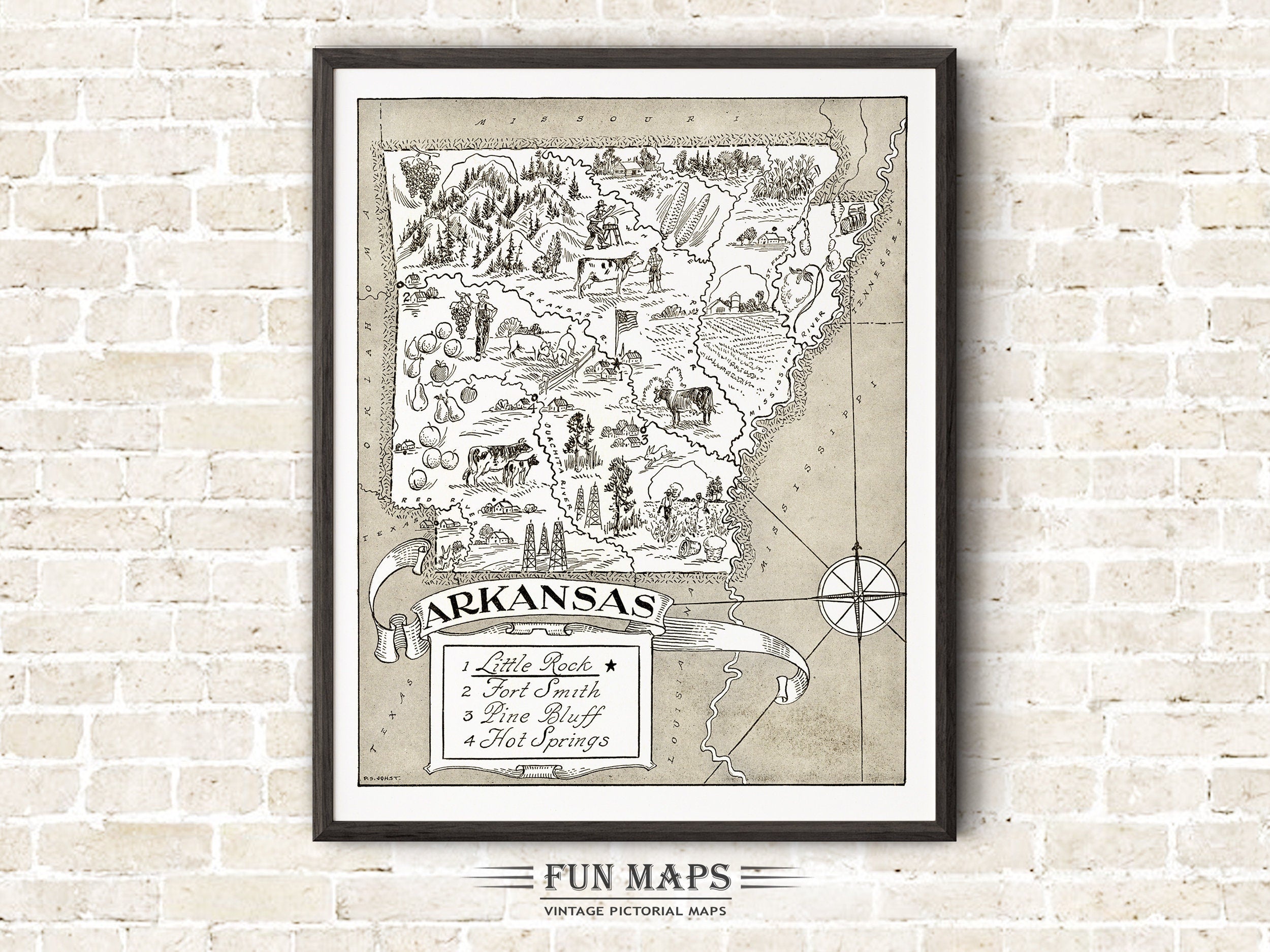 Vintage State Map of Arkansas