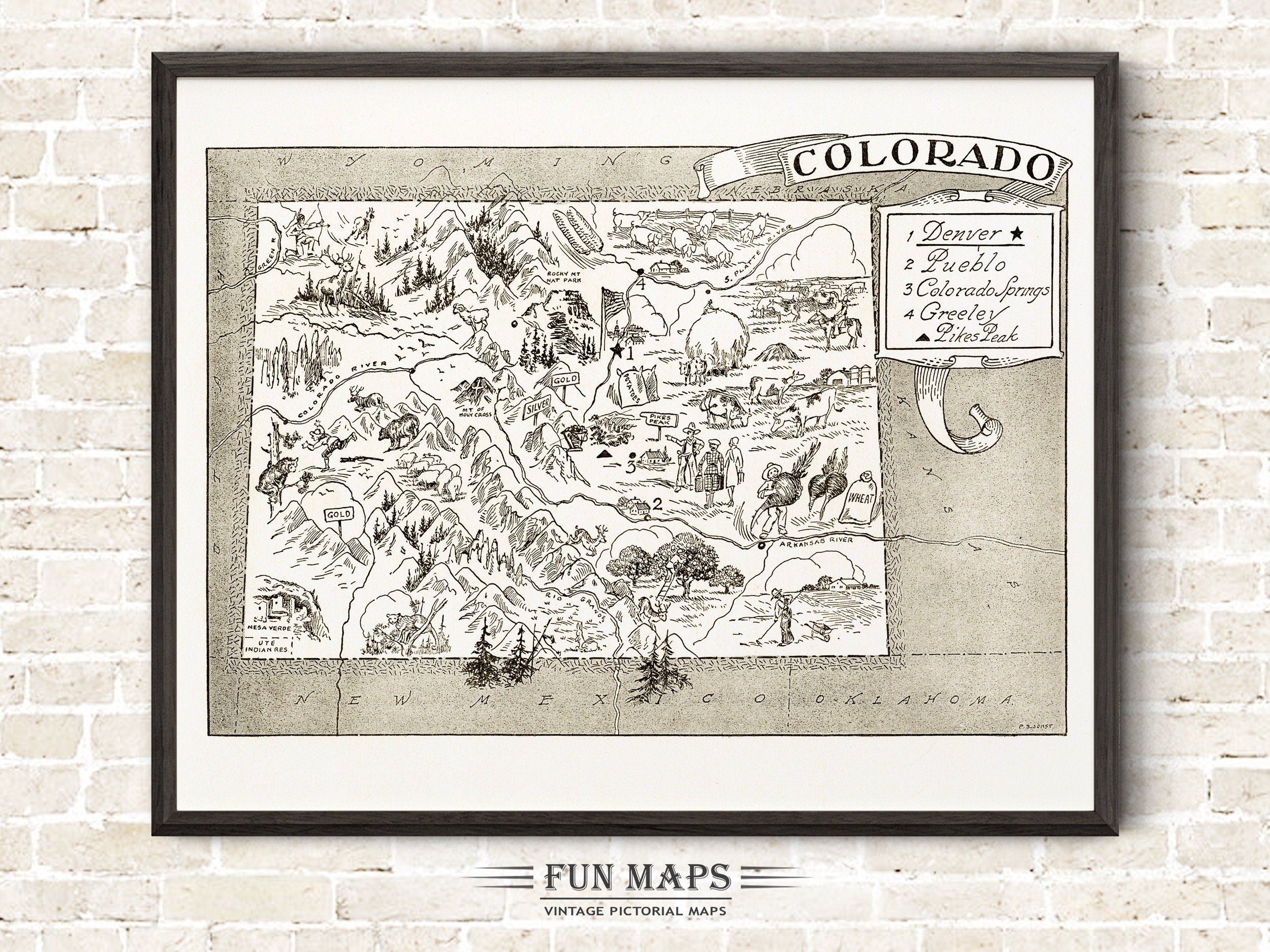 Vintage State Map of Colorado