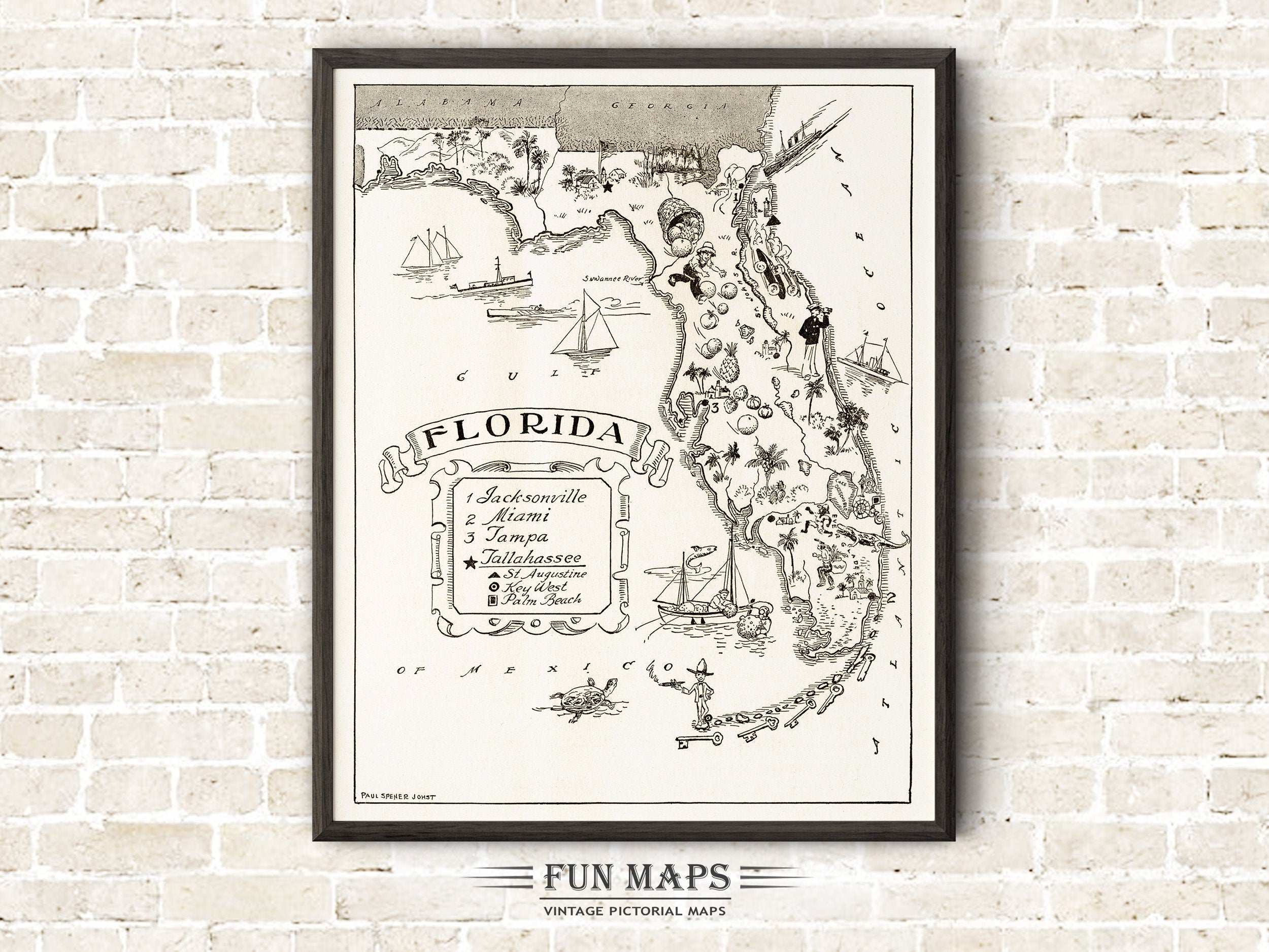 Vintage State Map of Florida