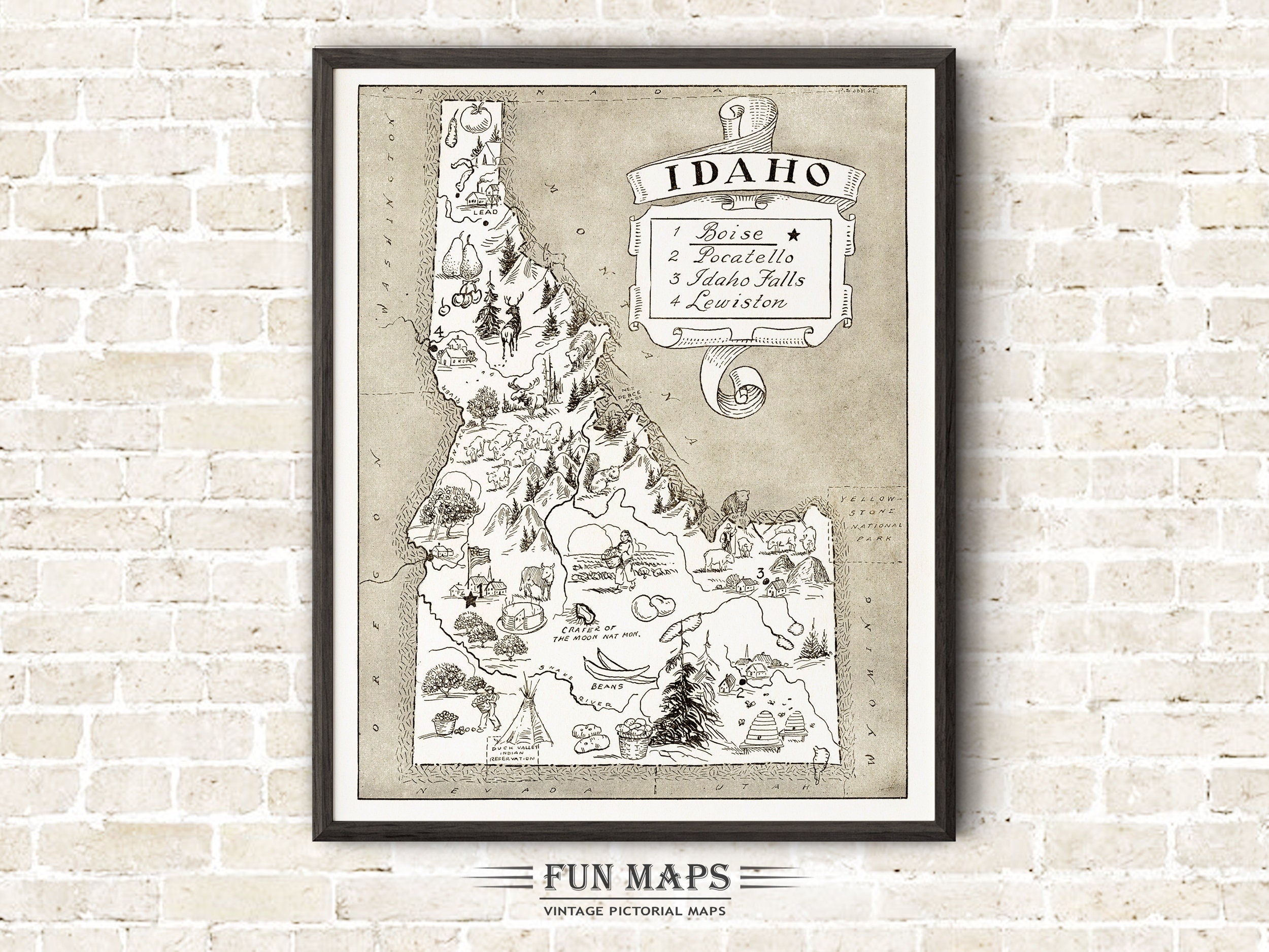 Vintage State Map of Idaho