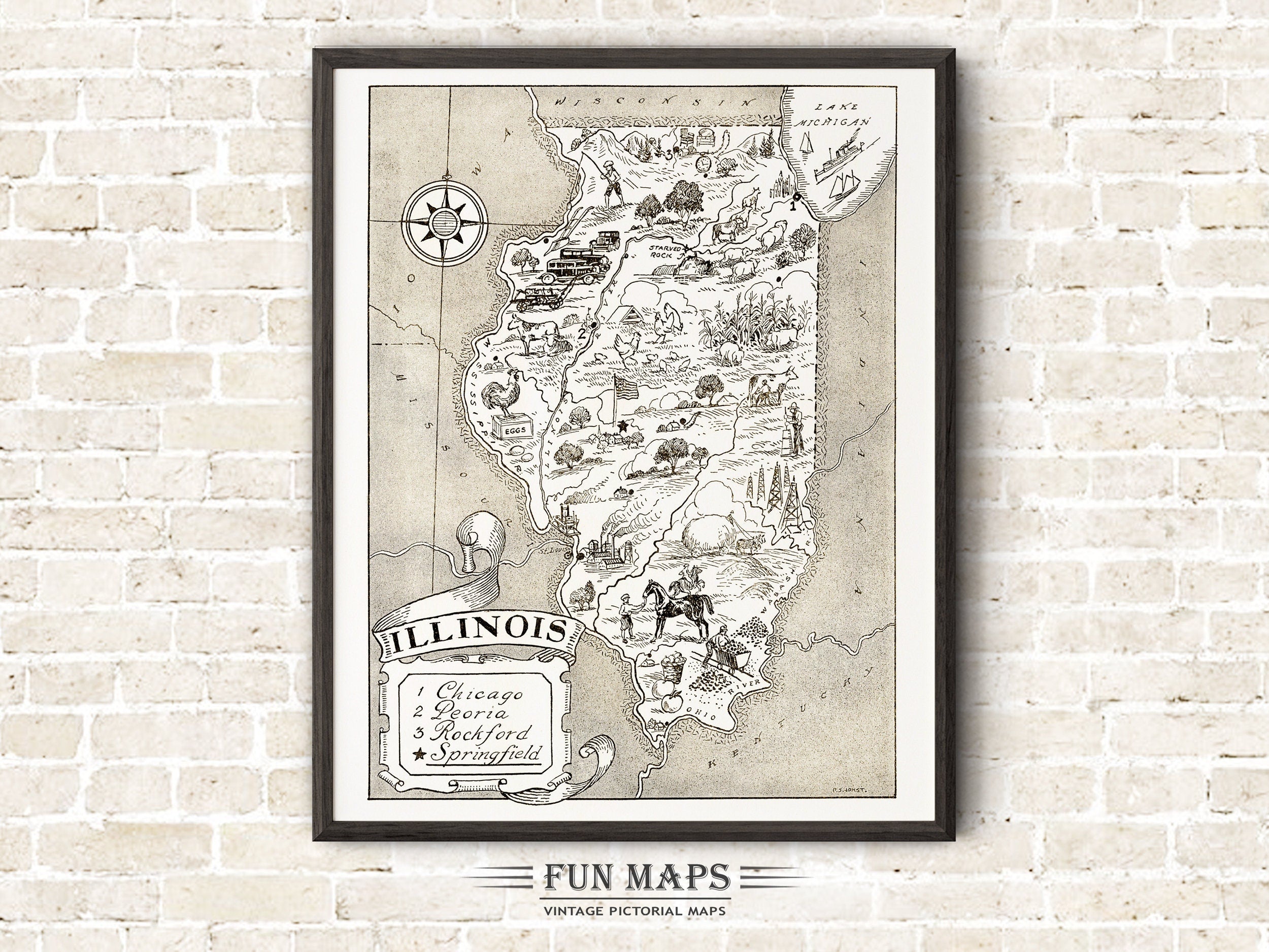 Vintage State Map of Illinois