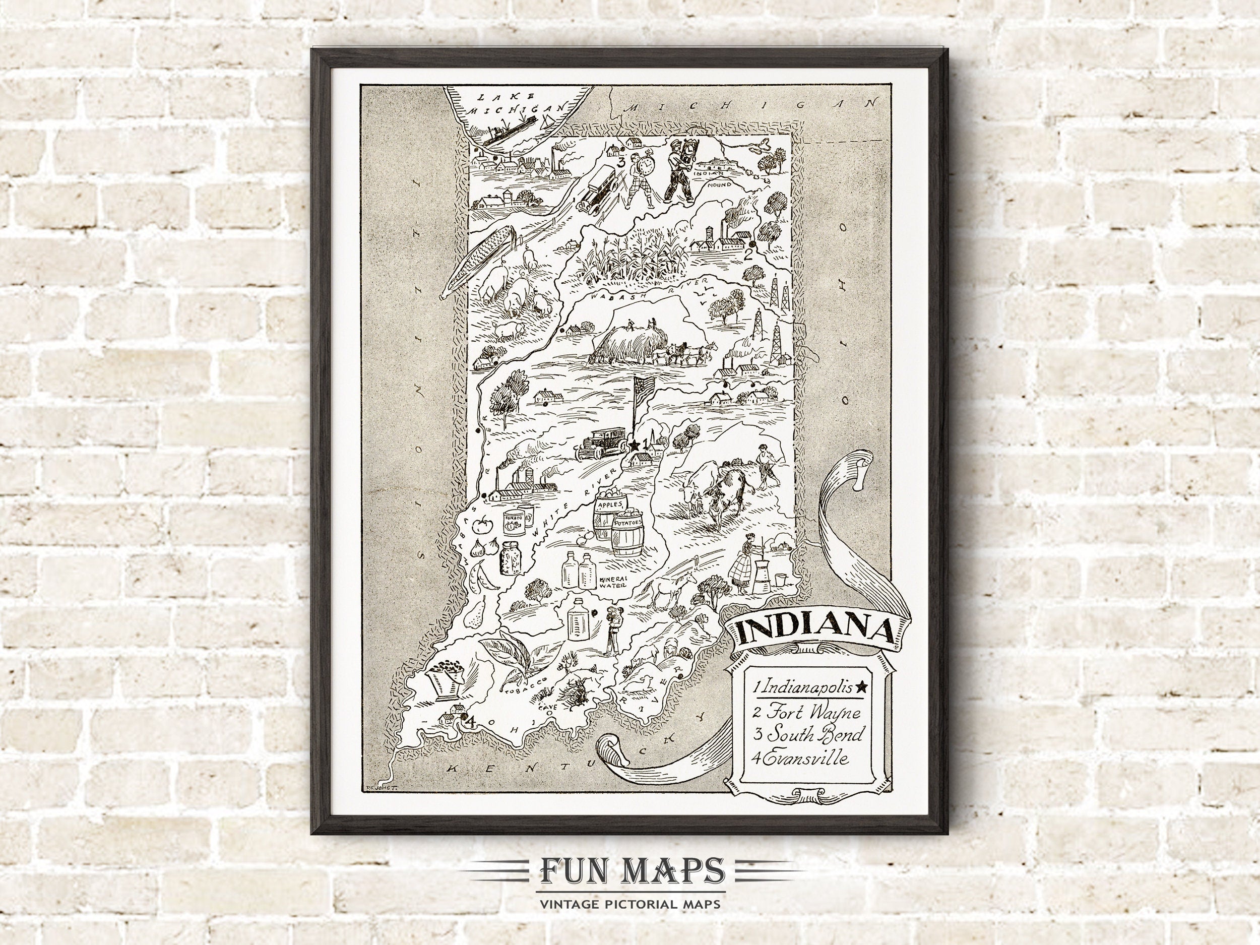 Vintage State Map of Indiana