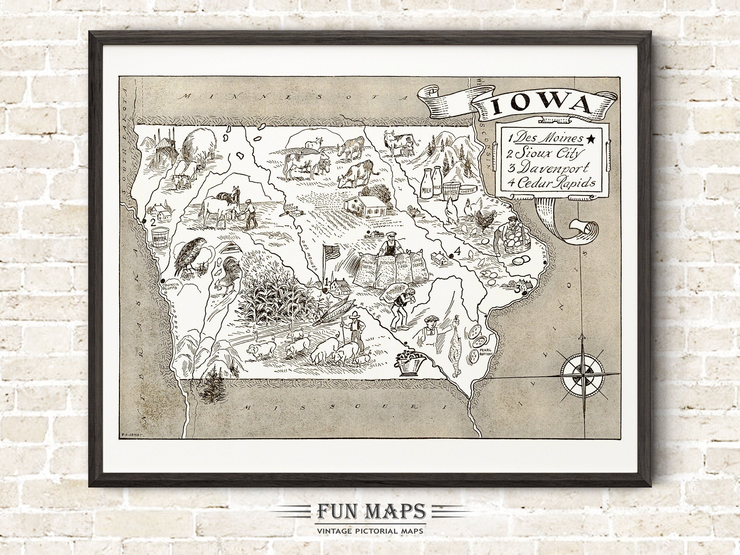 Vintage State Map of Iowa