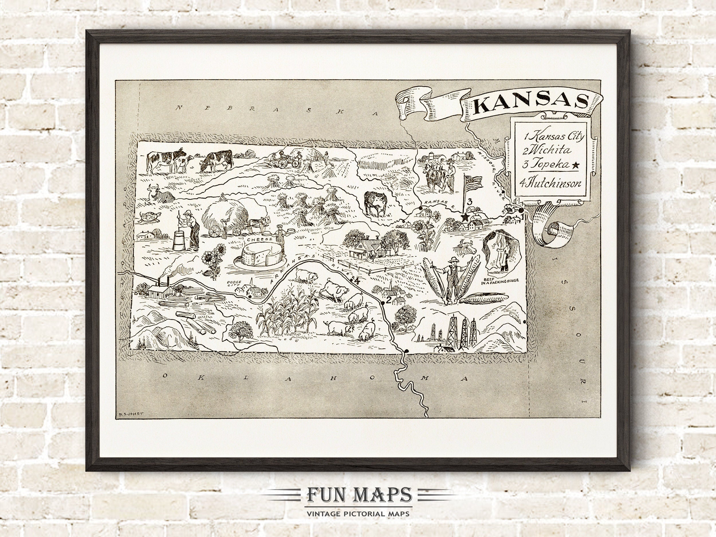 Vintage State Map of Kansas