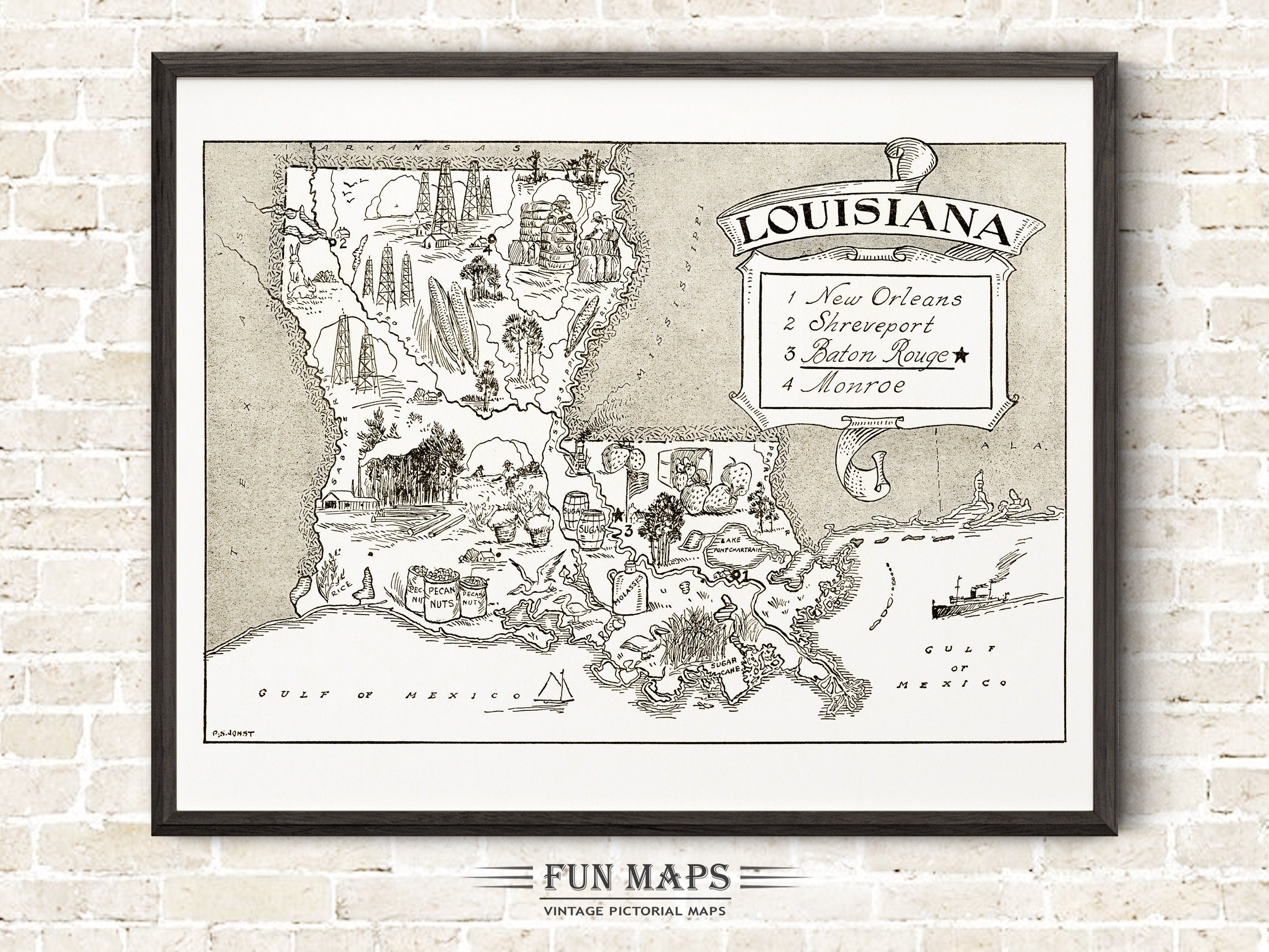 Vintage State Map of Louisiana