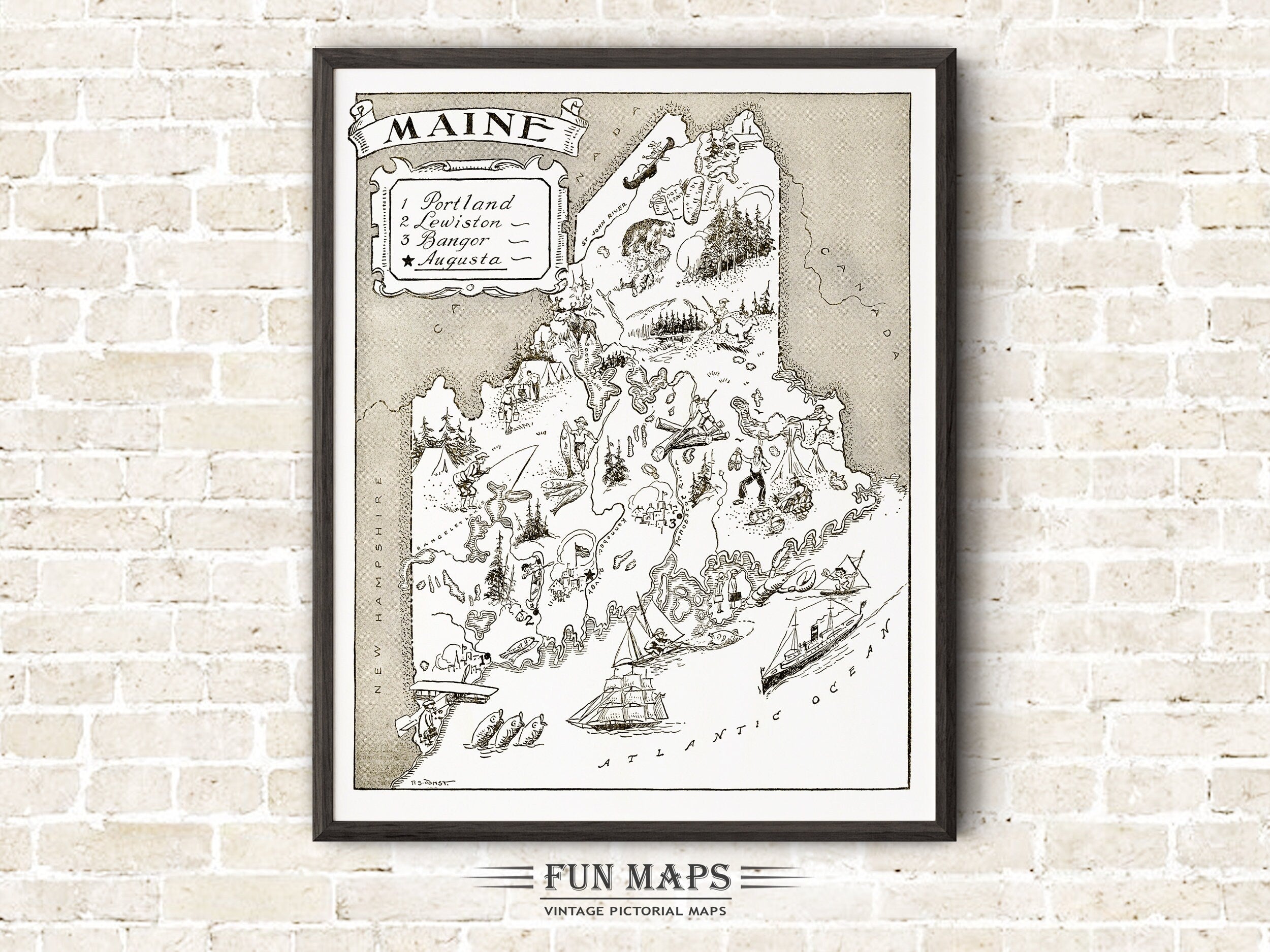 Vintage State Map of Maine