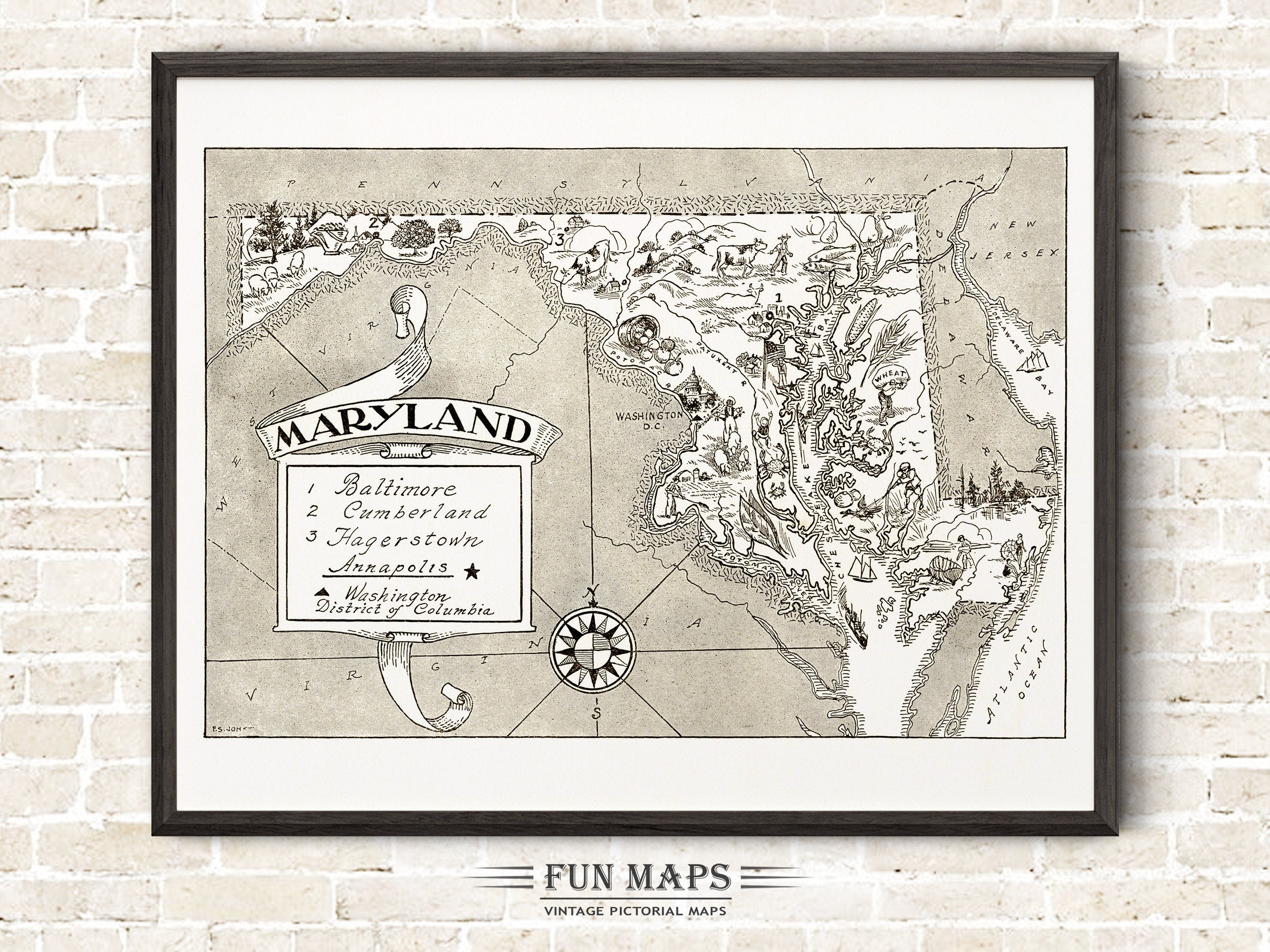 Vintage State Map of Maryland