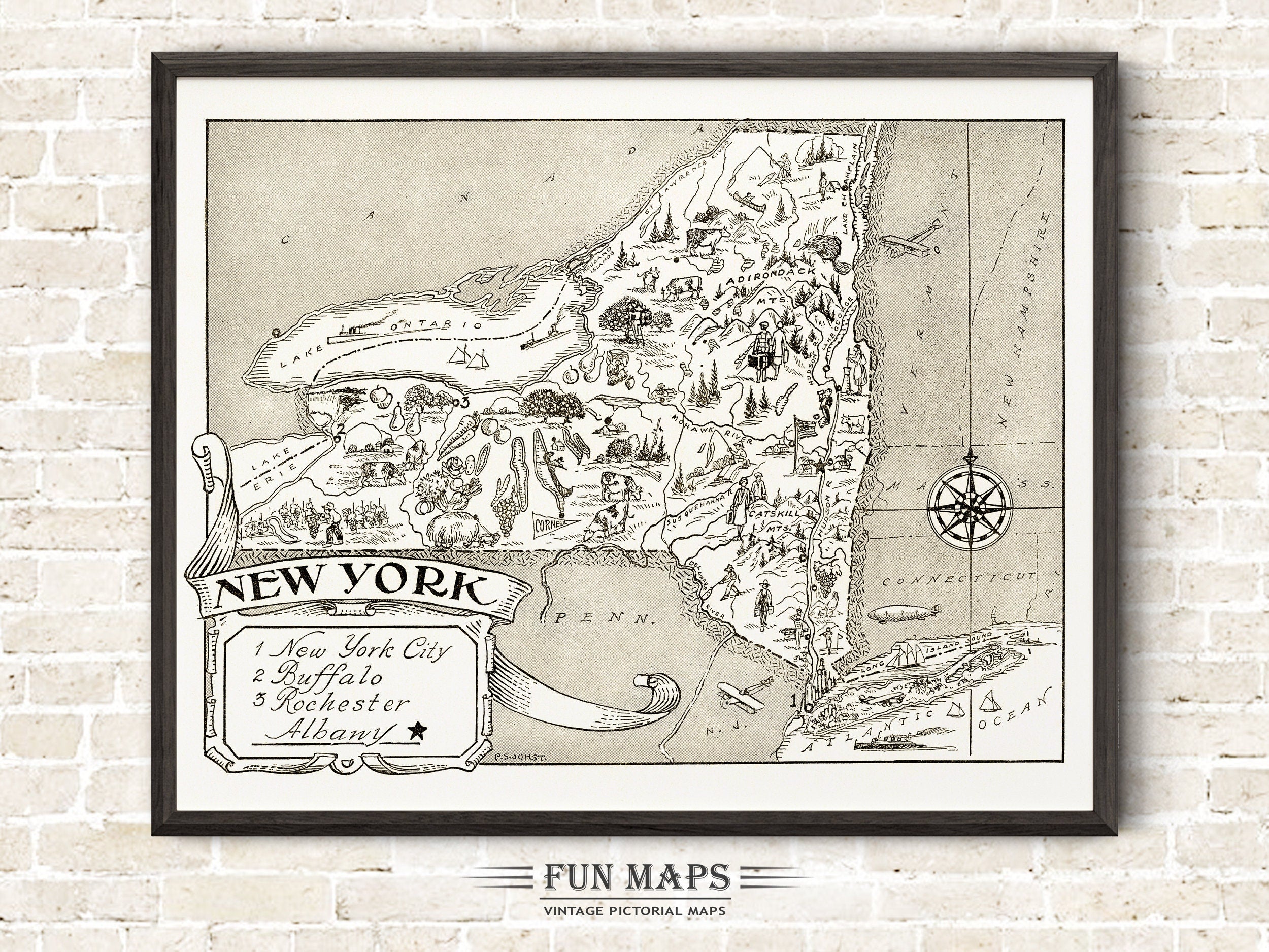 Vintage State Map of New York