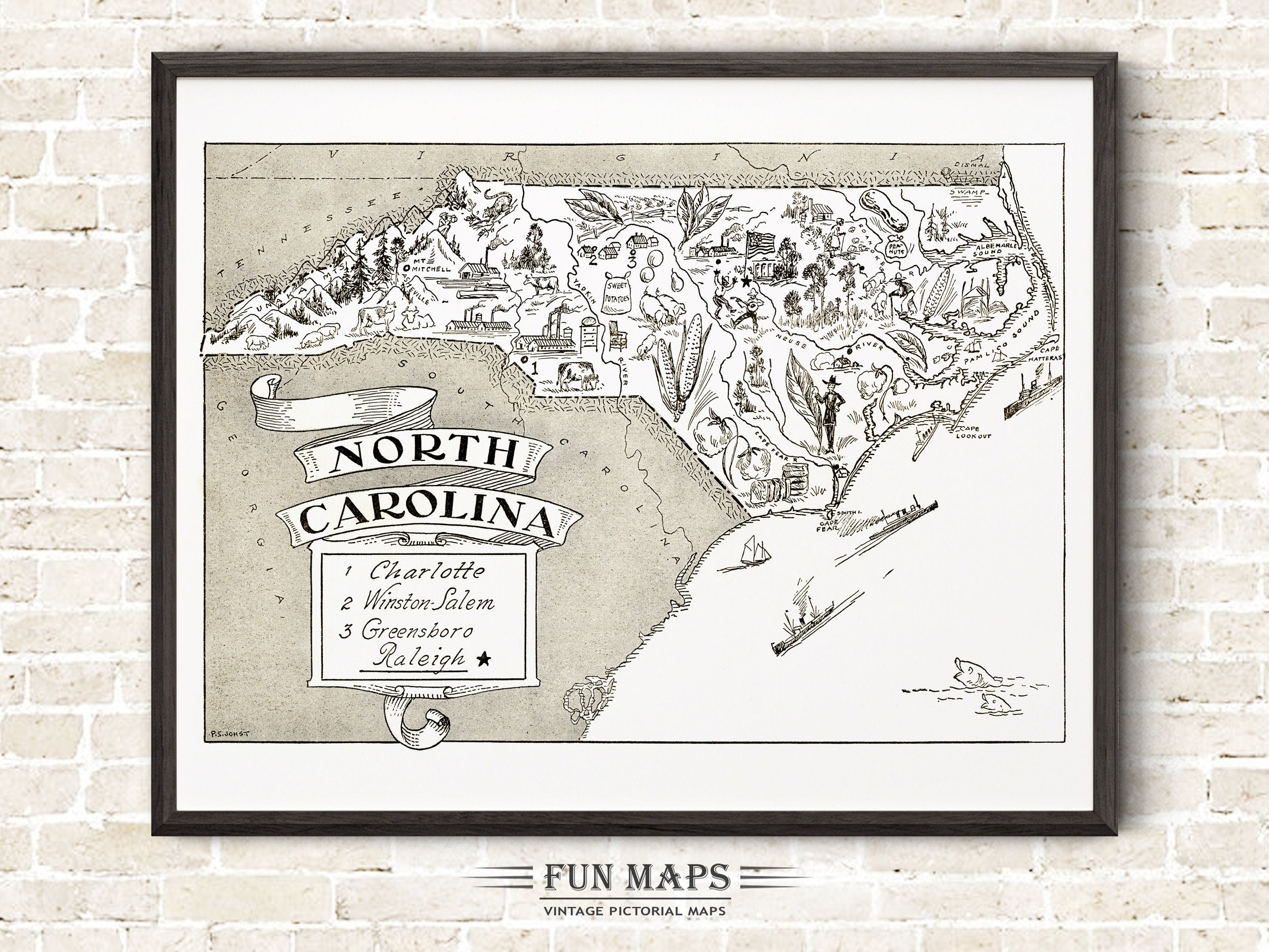 Vintage State Map of North Carolina