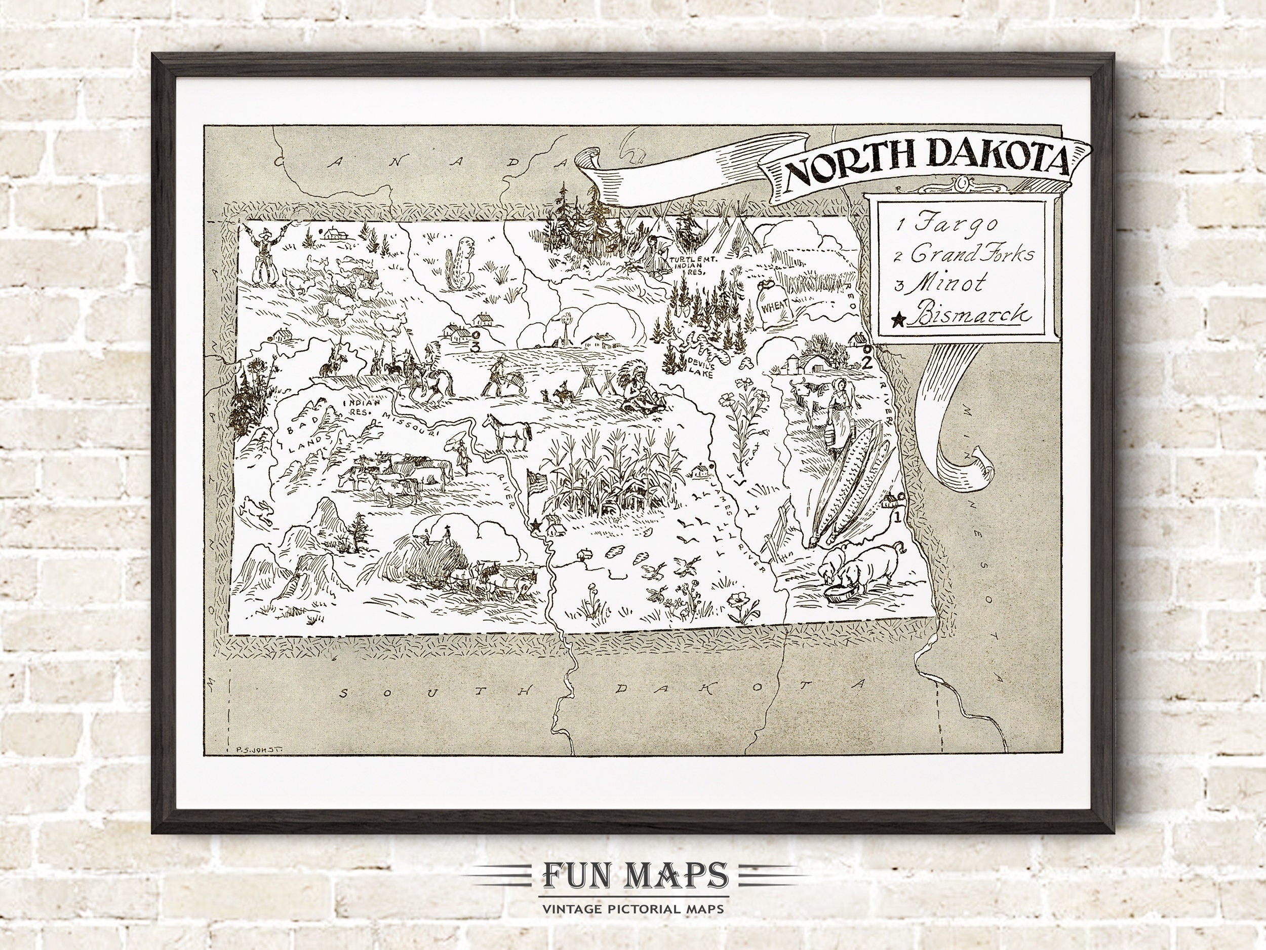 Vintage State Map of North Dakota