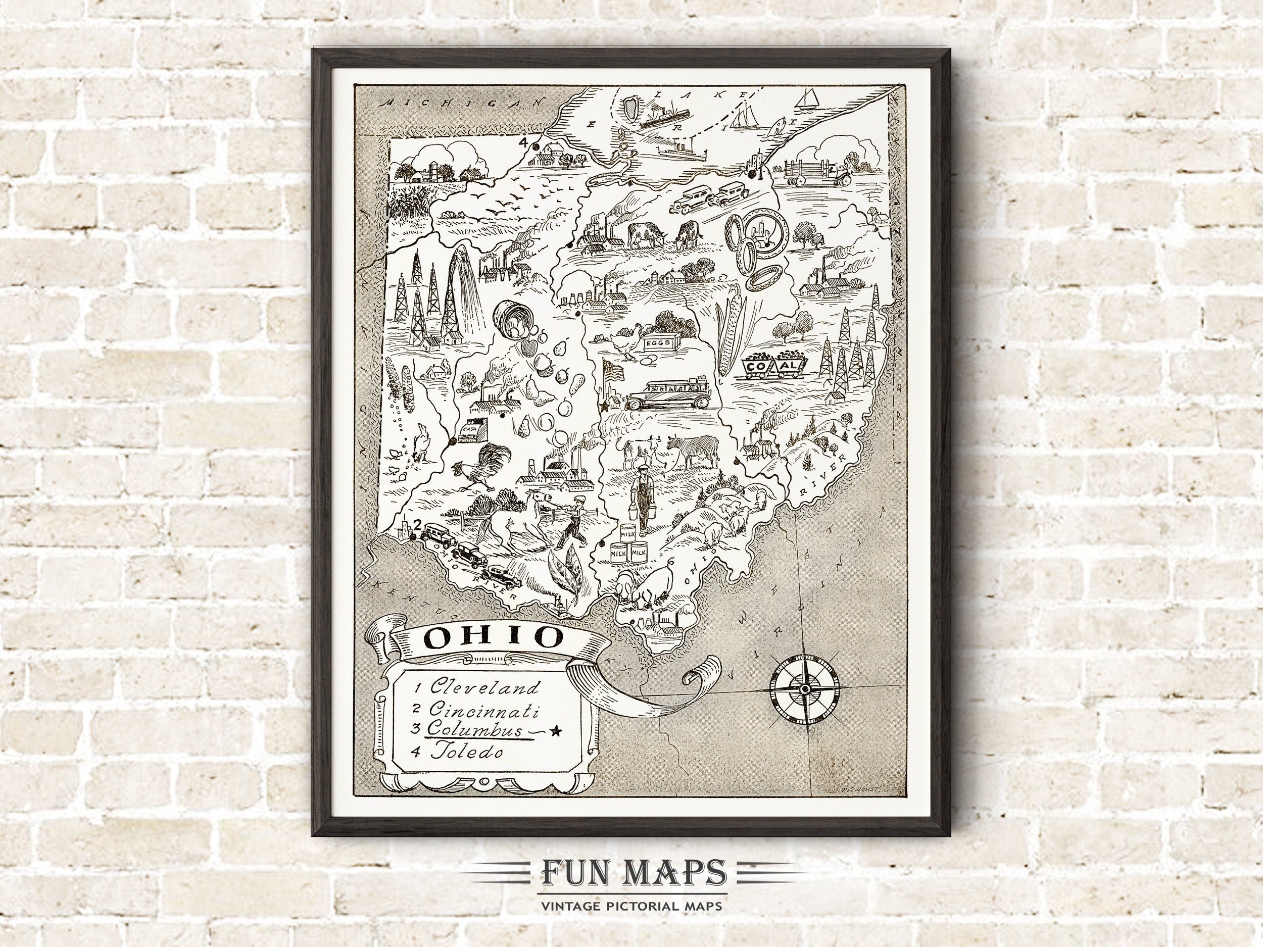 Vintage State Map of Ohio