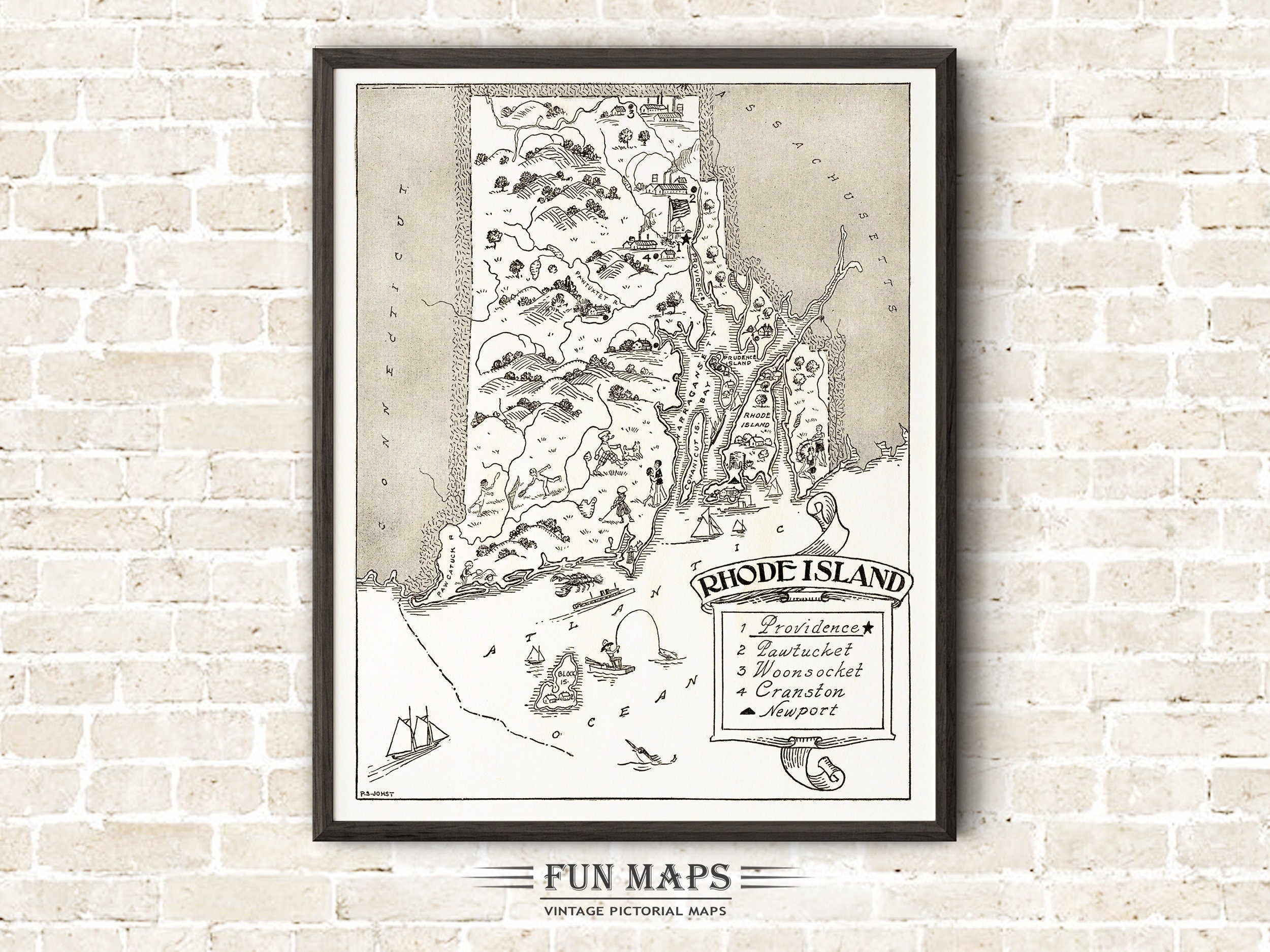 Vintage State Map of Rhode Island