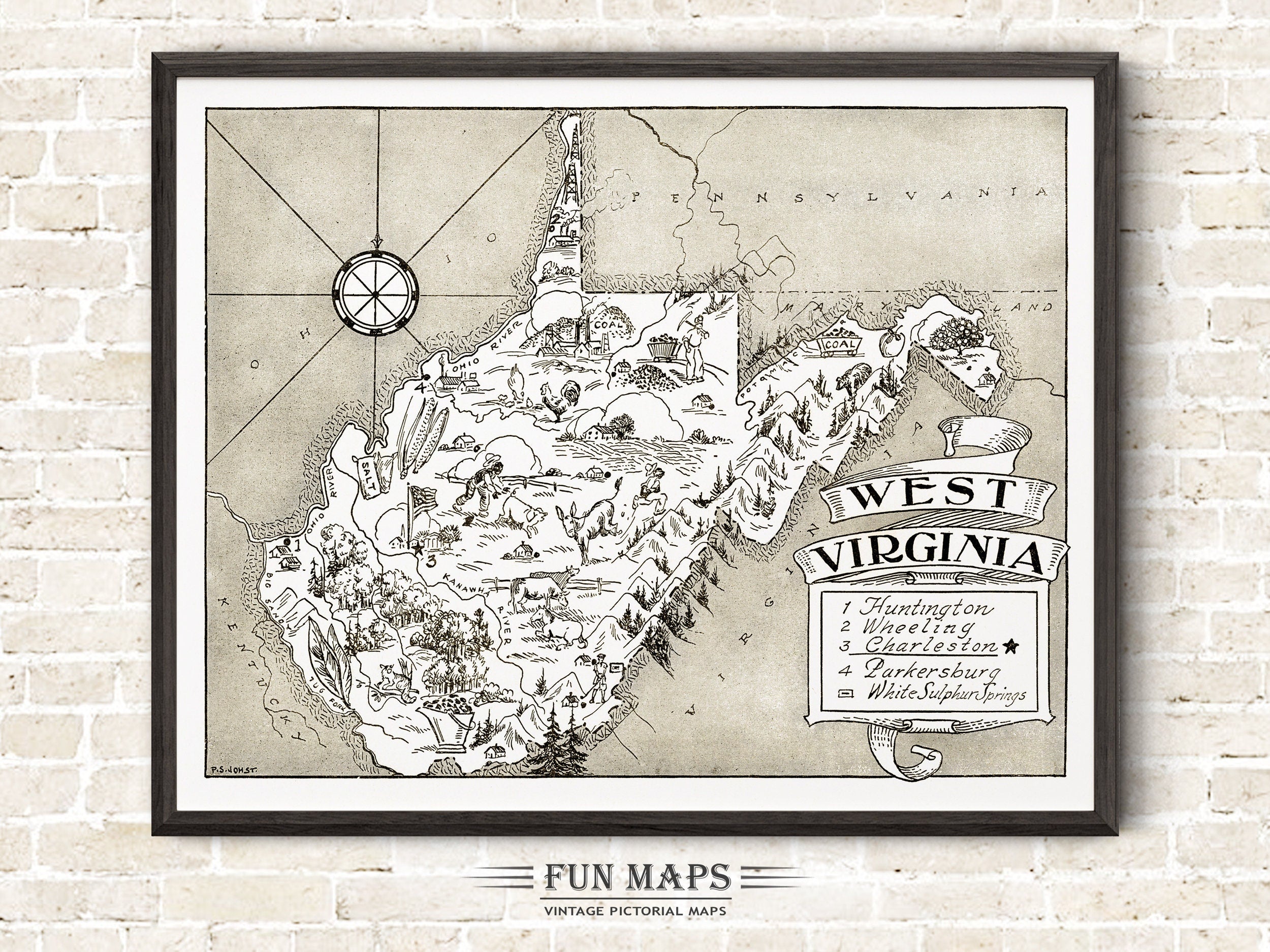 Vintage State Map of West Virginia