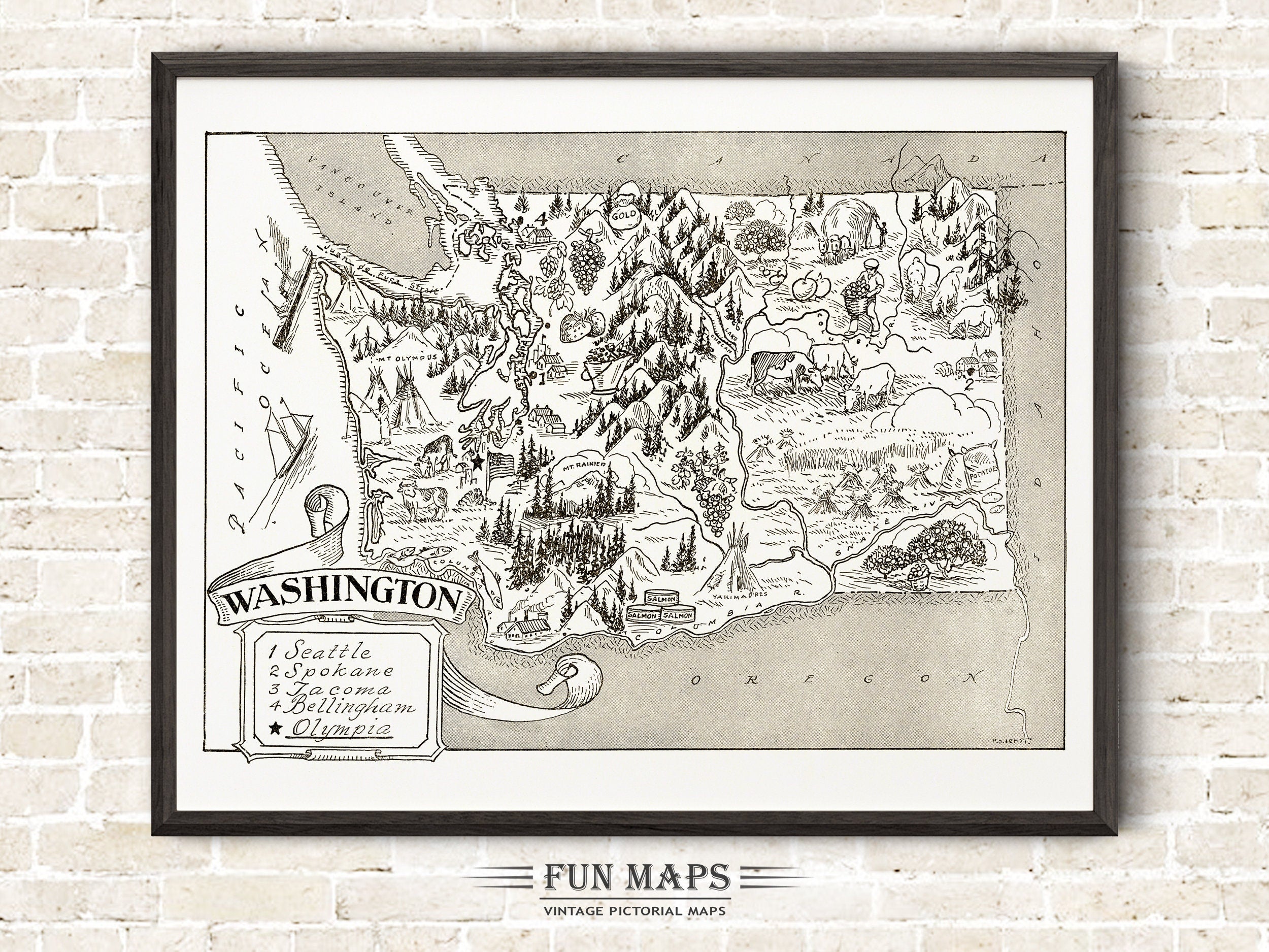 Vintage State Map of Washington