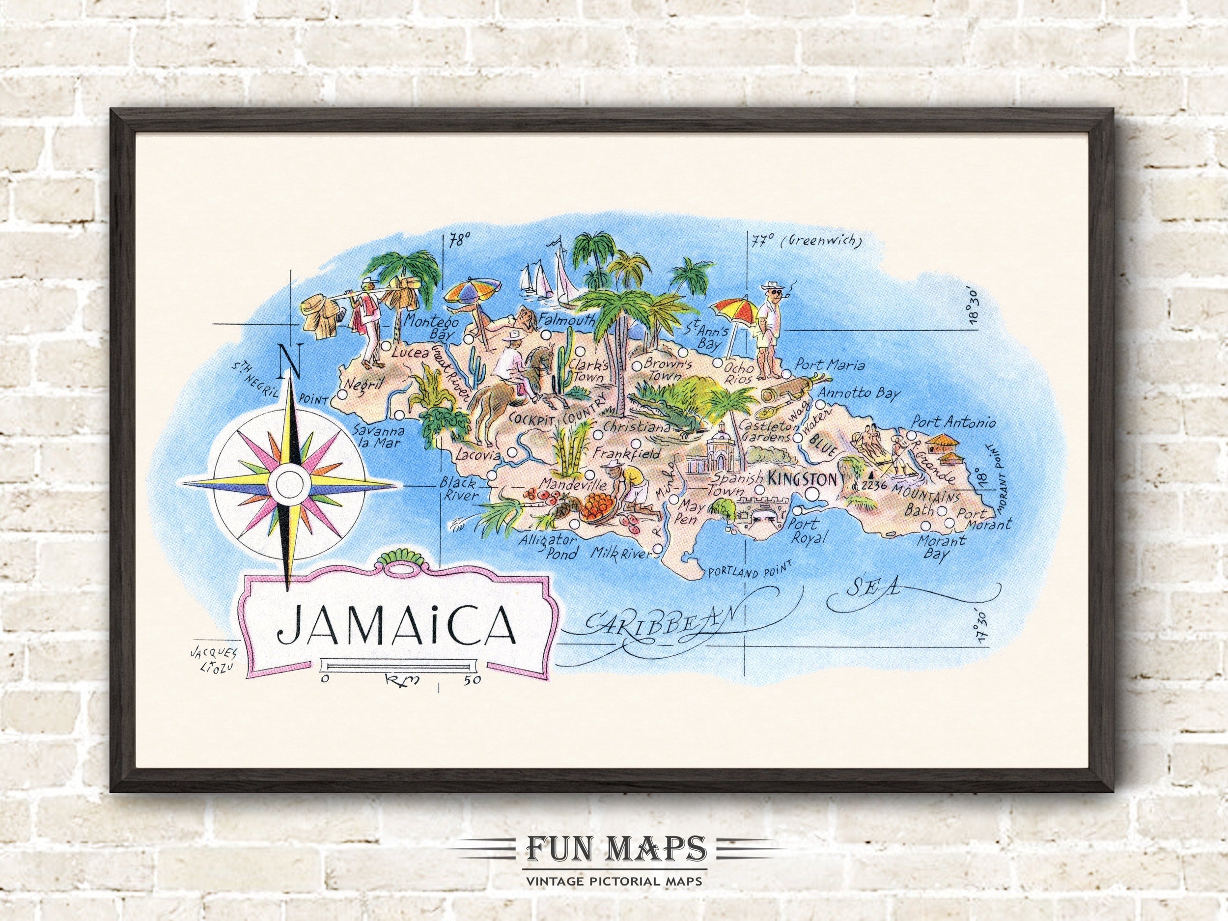 Fun Map of Jamaica in the Caribbean