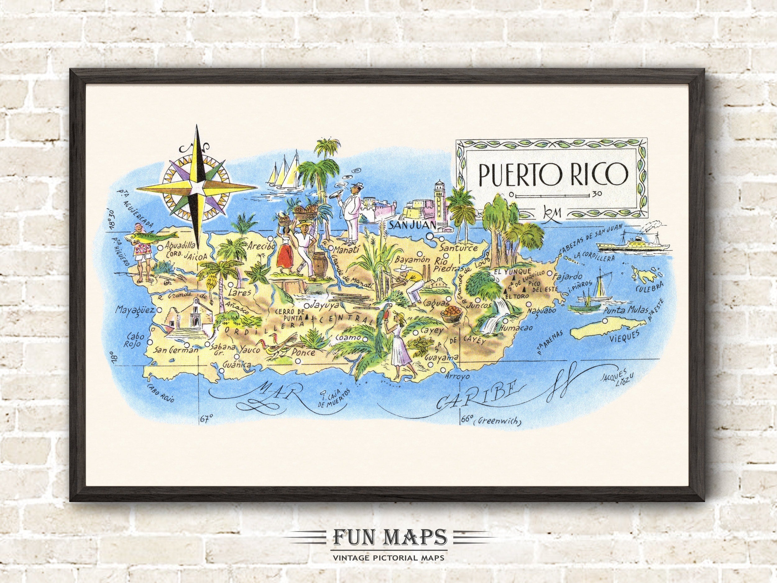 Fun Map of Puerto Rico in the Caribbean