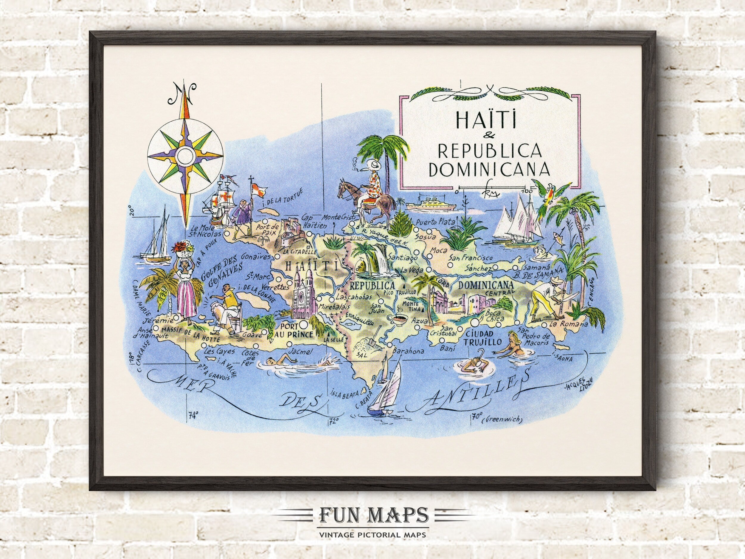 Fun Map of Haiti & The Dominican Republic in the Caribbean