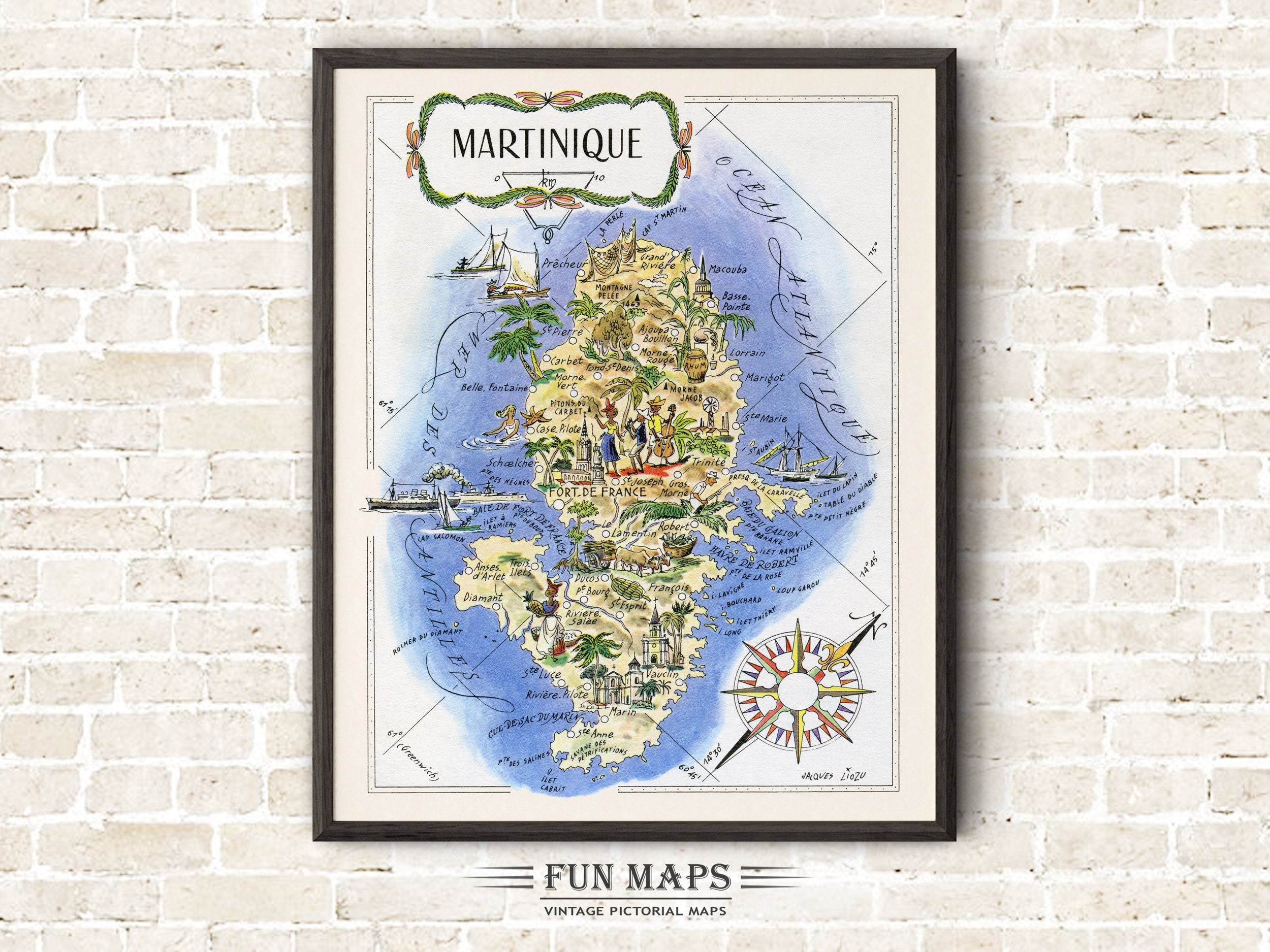 Fun Map of Martinique in the Caribbean