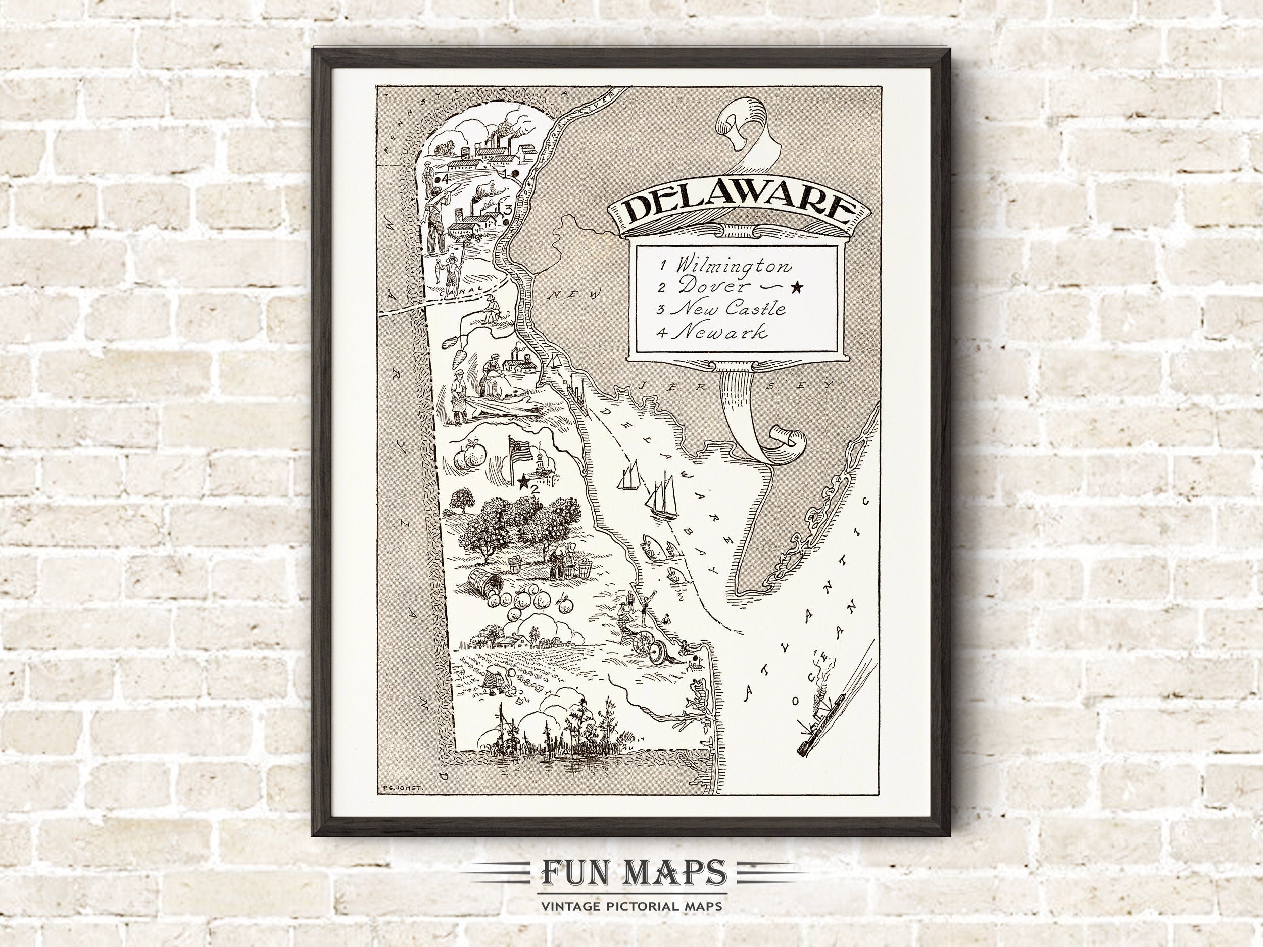 Vintage State Map of Delaware