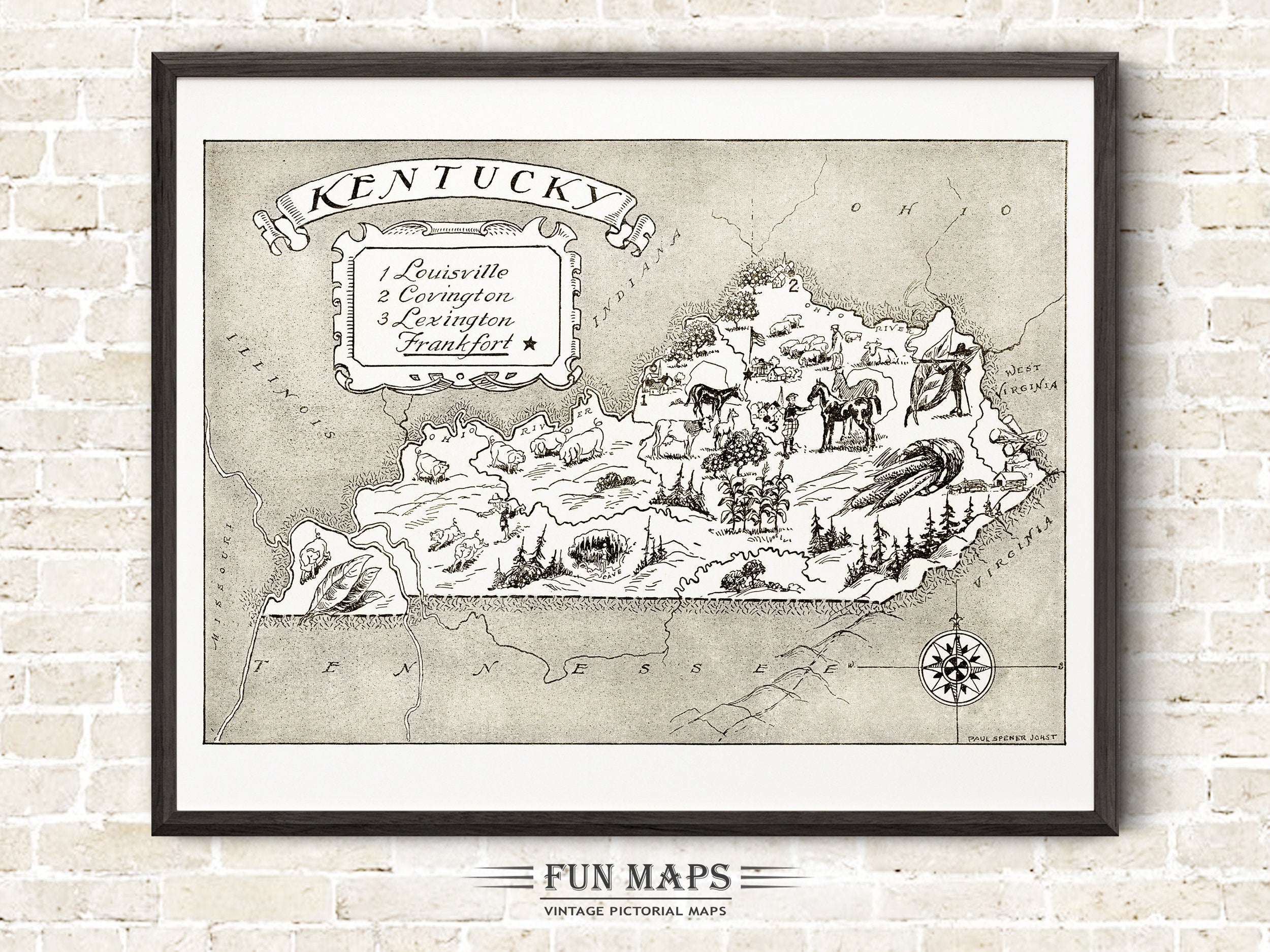 Vintage State Map of Kentucky