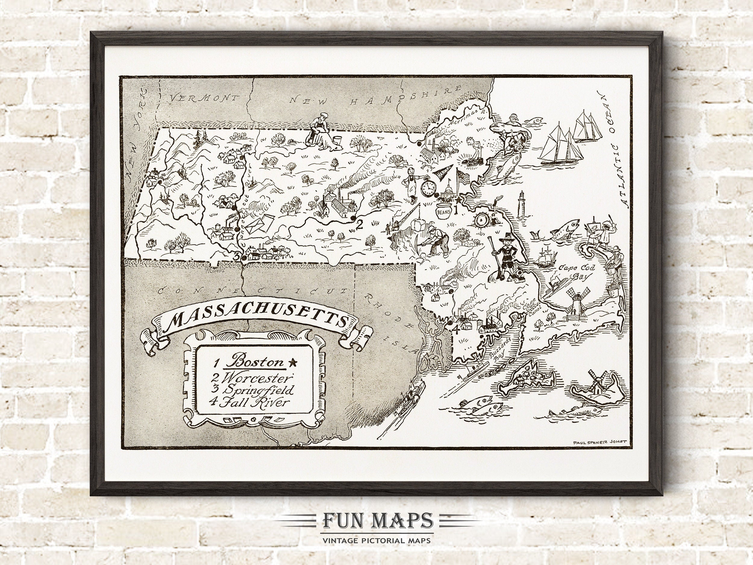 Vintage State Map of Massachusetts