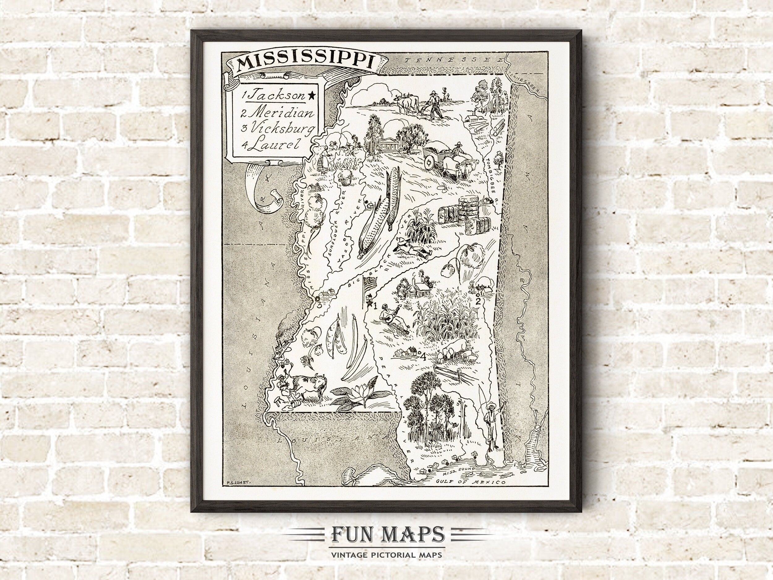 Vintage State Map of Mississippi