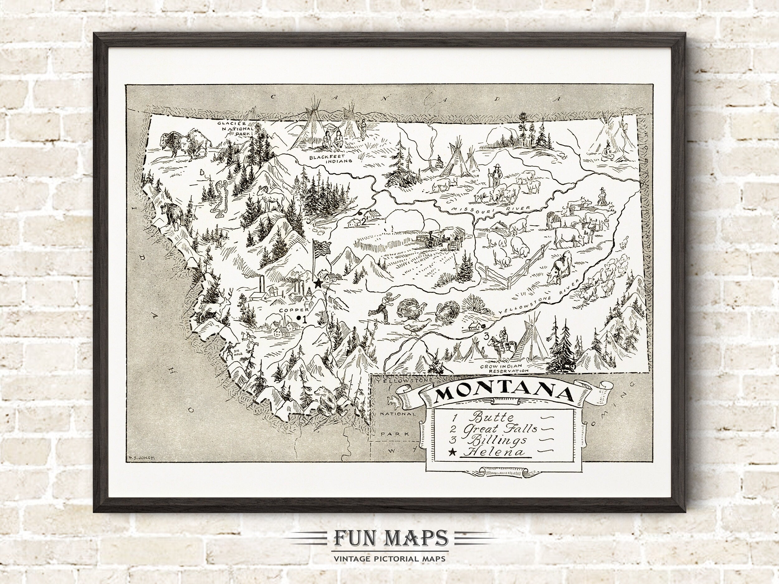 Vintage State Map of Montana