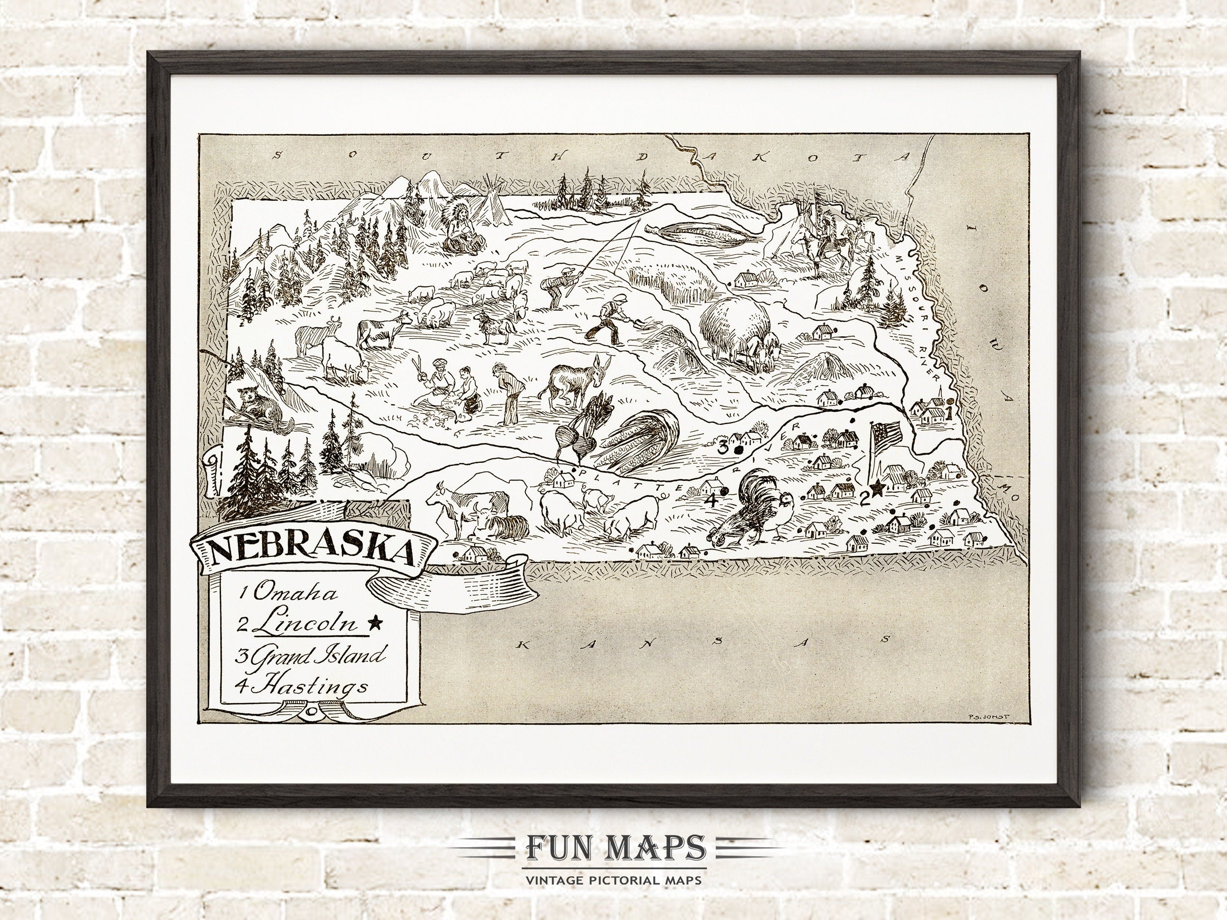 Vintage State Map of Nebraska