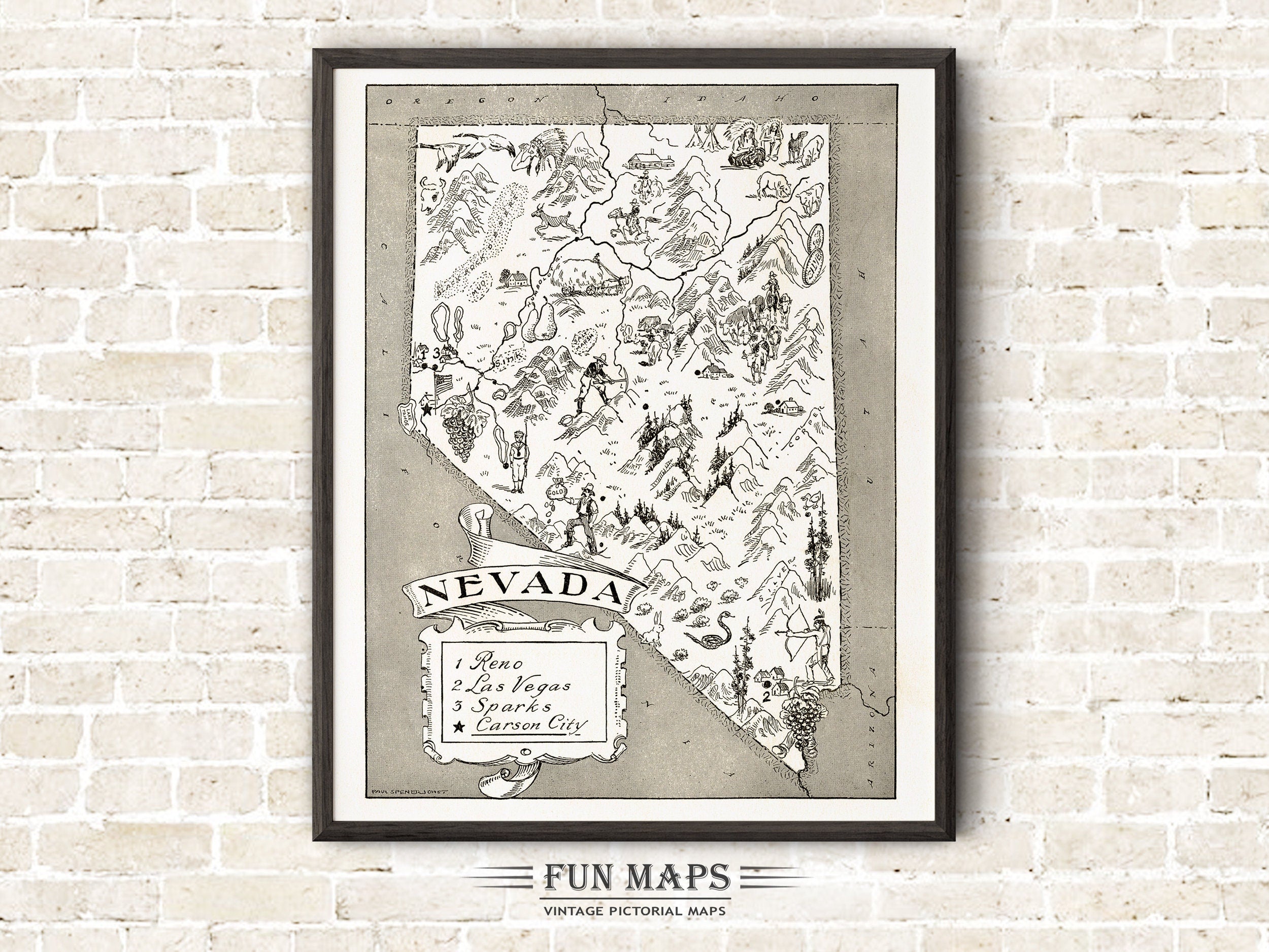 Vintage State Map of Nevada