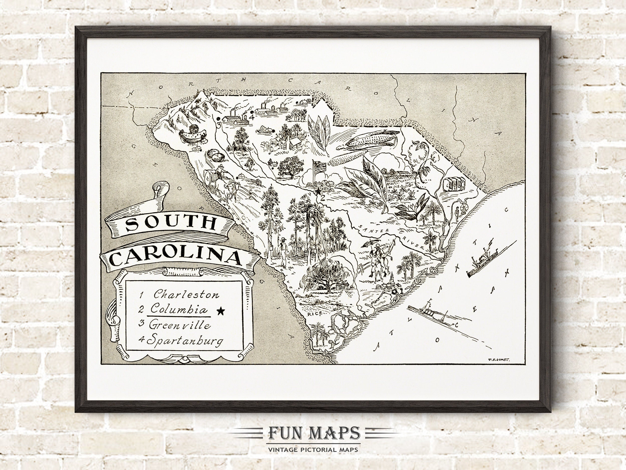 Vintage State Map of South Carolina