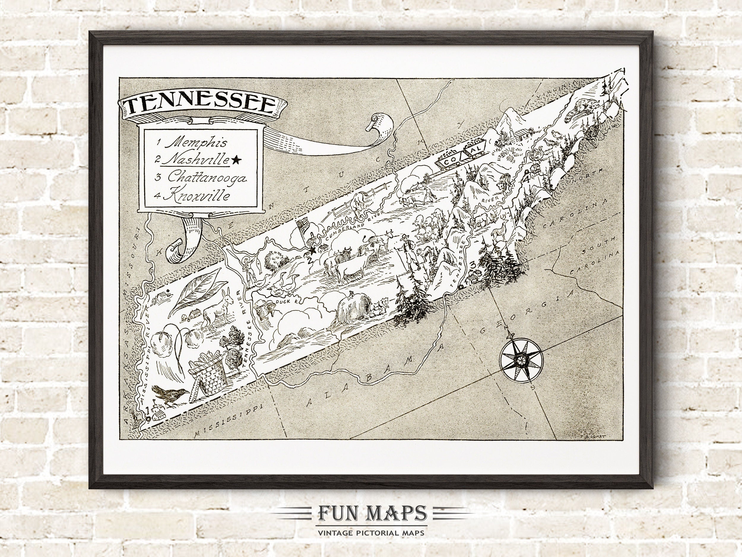 Vintage State Map of Tennessee