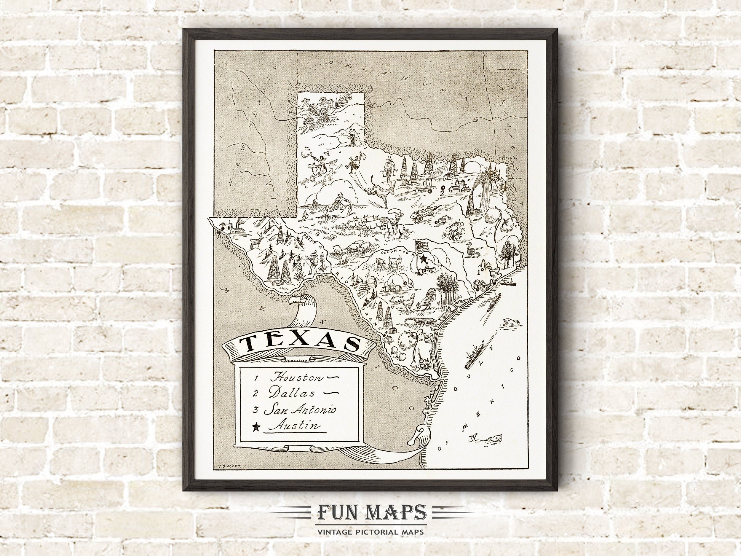 Vintage State Map of Texas