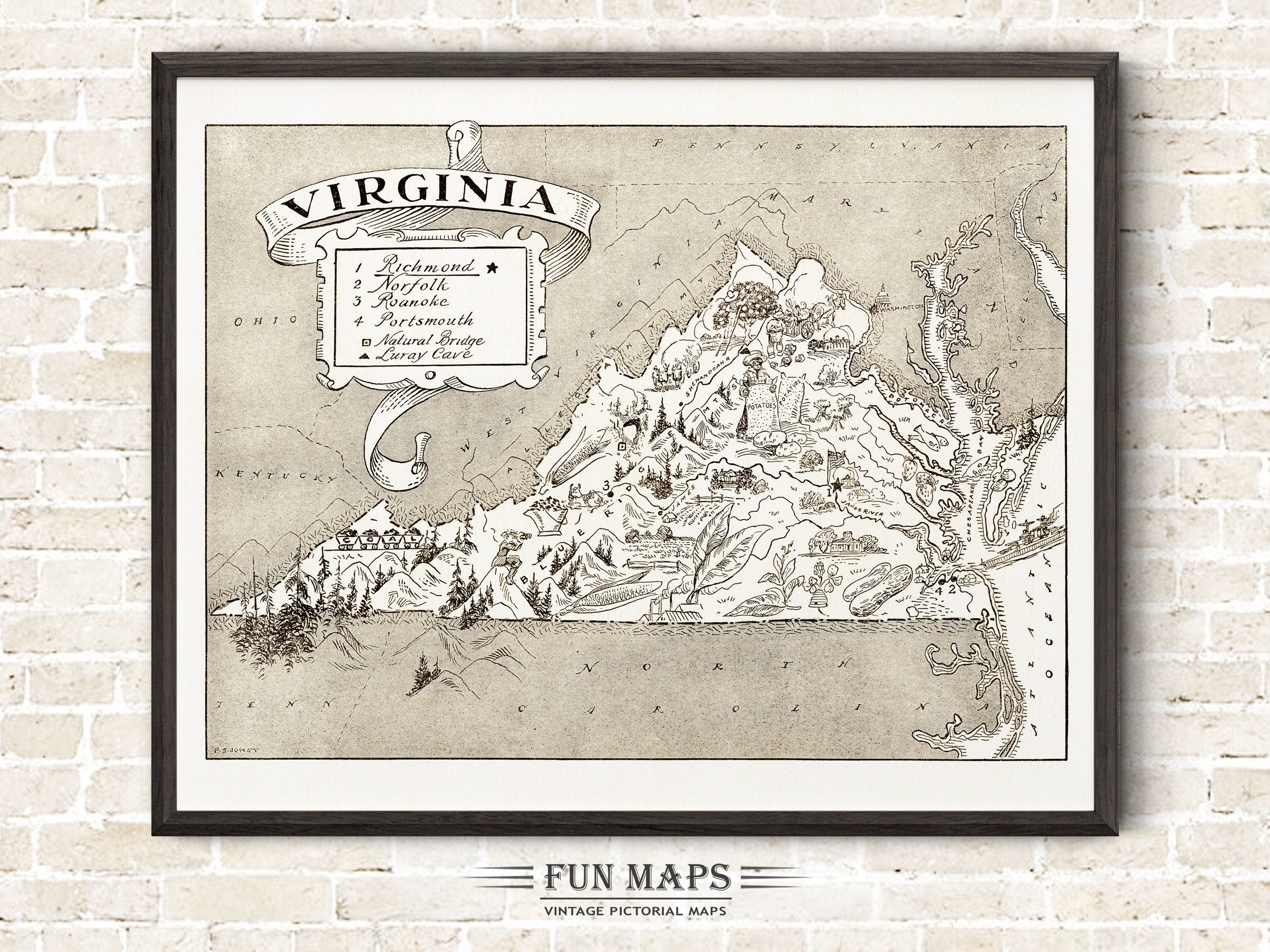 Vintage State Map of Virginia