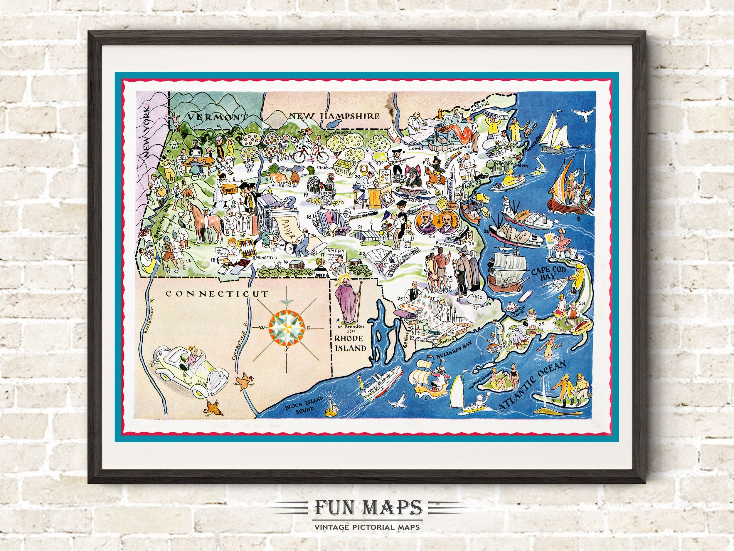 Vintage State Map of Massachusetts