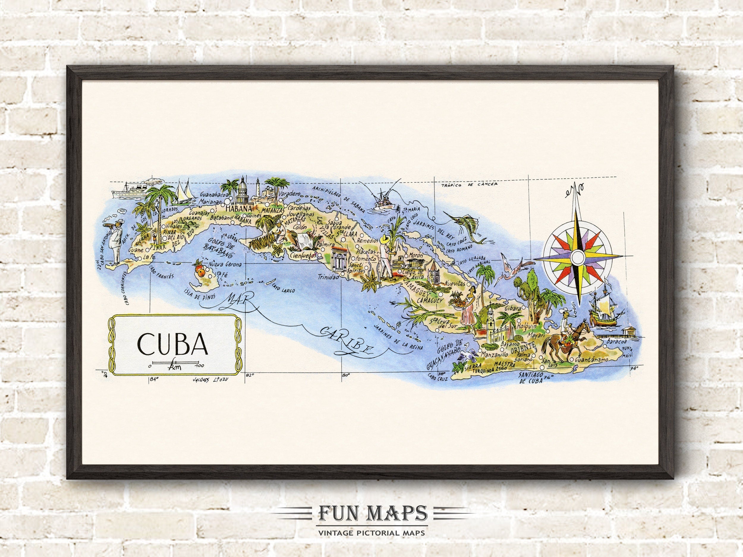 Fun Map of Cuba in the Caribbean