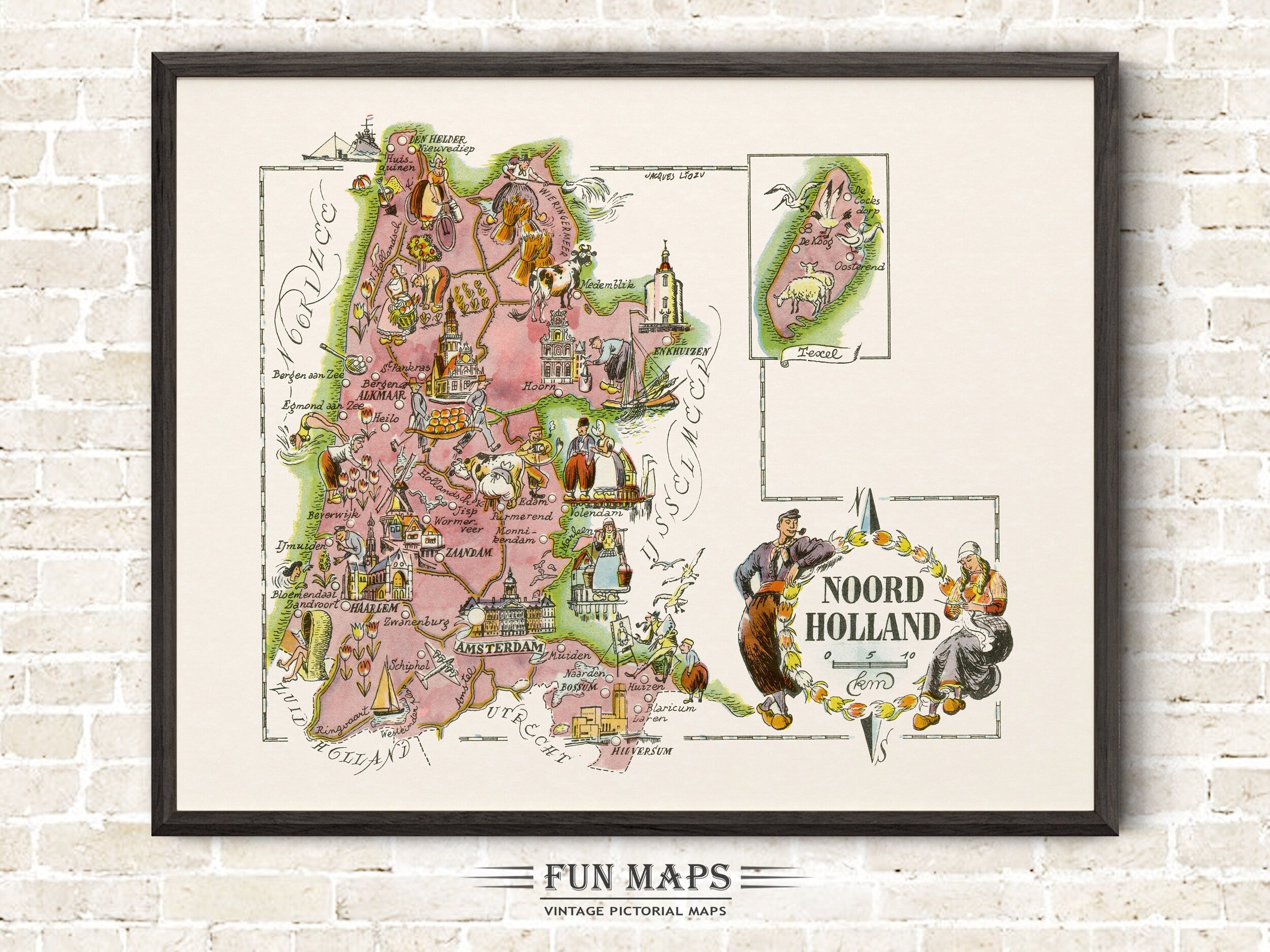 Fun Map of North Holland (Noord Holland) in The Netherlands, Holland