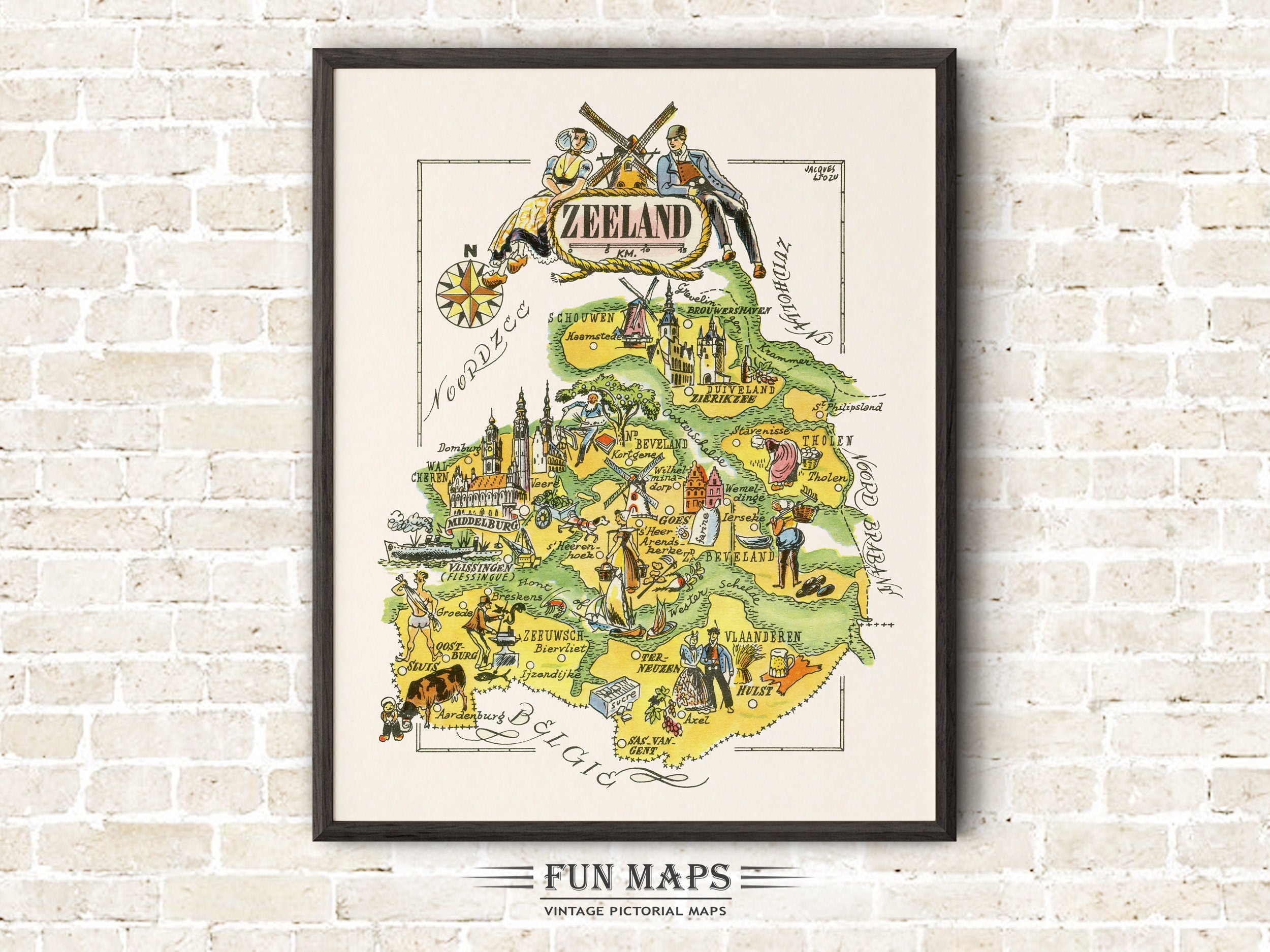 Fun Map of Zeeland in The Netherlands, Holland