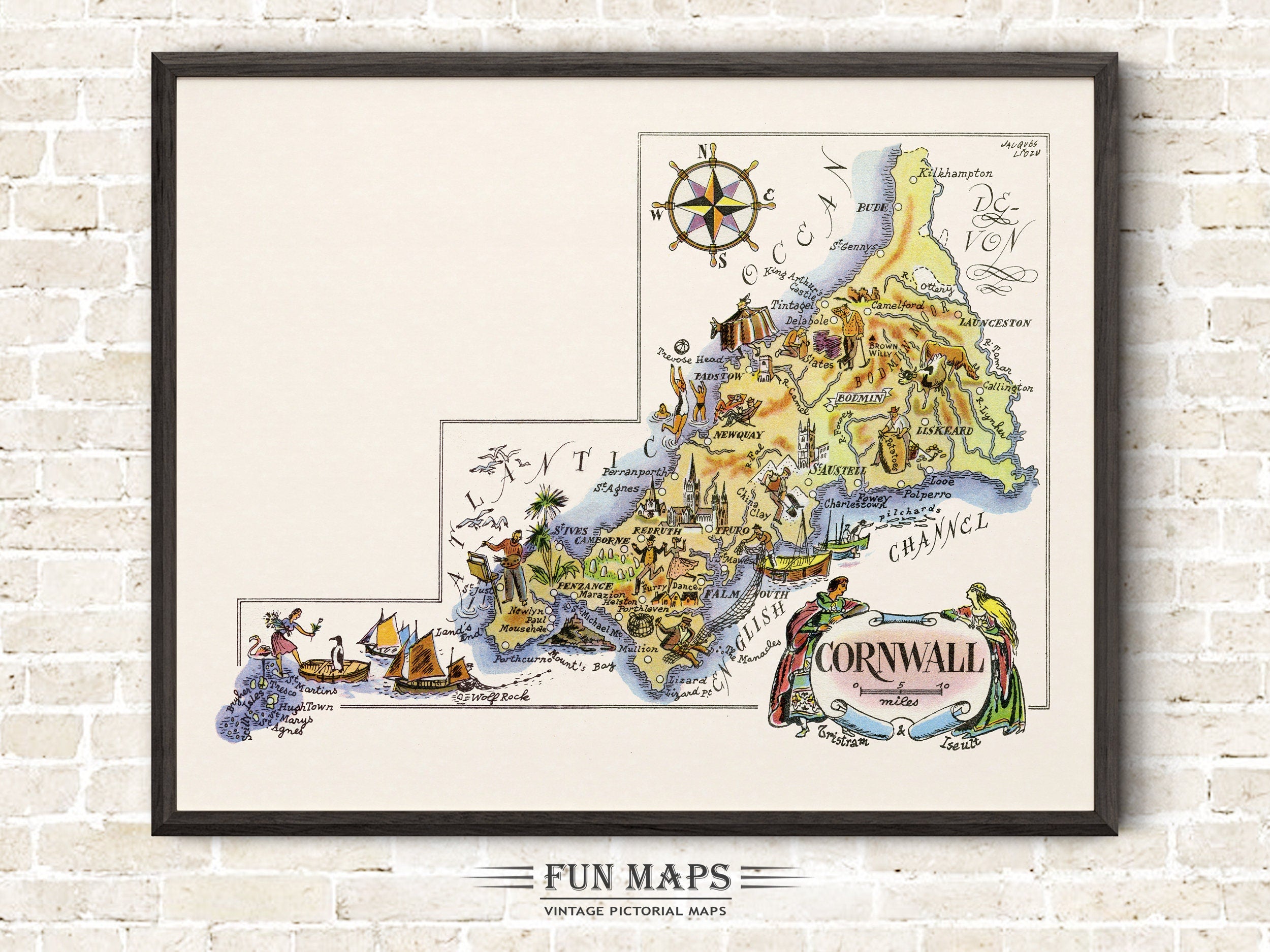 Fun Map of Cornwall in Great Britain, England, UK