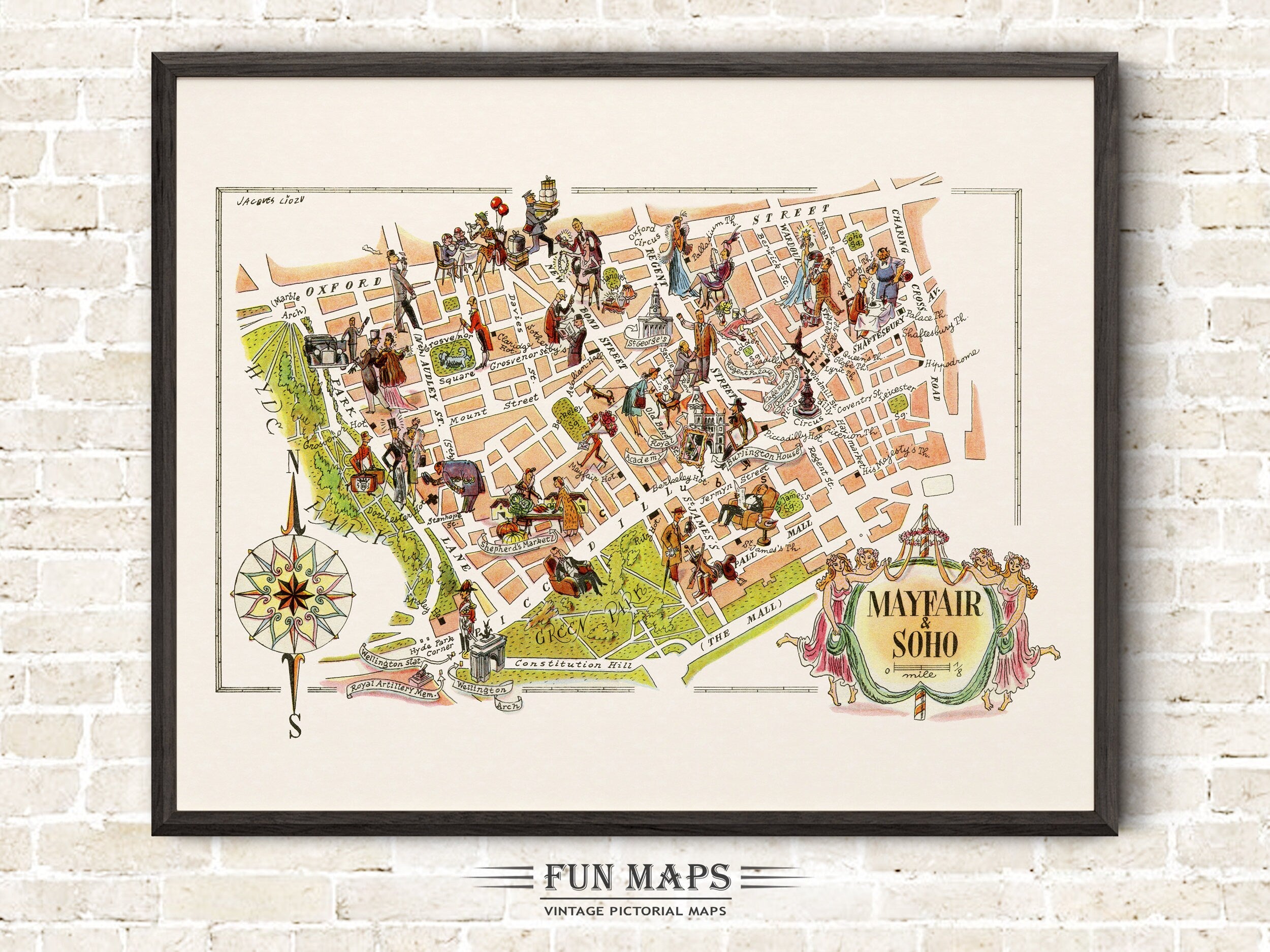 Fun Map of Mayfair & Soho in Great Britain, England, UK