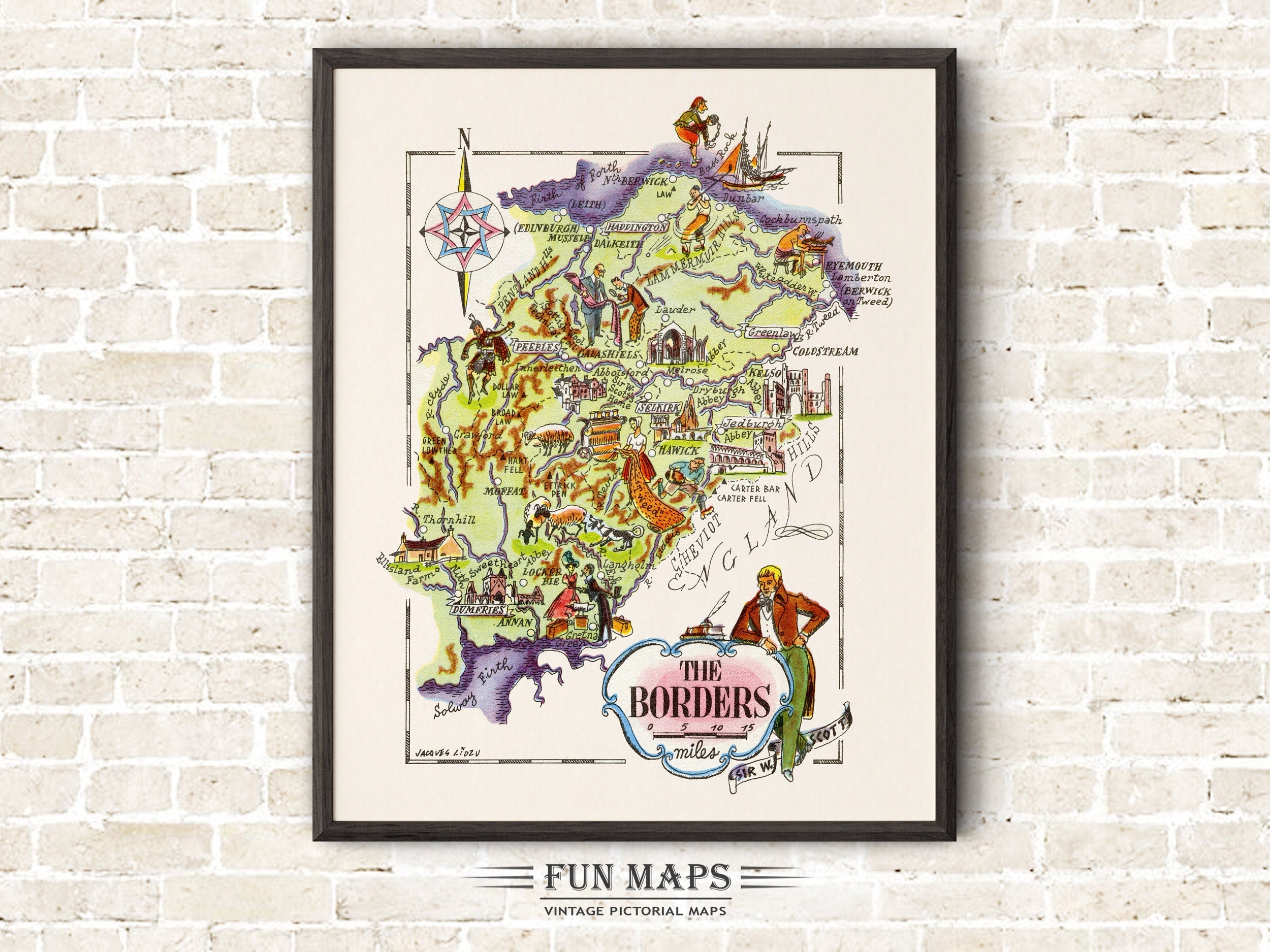 Fun Map of The Borders in Great Britain, England, UK