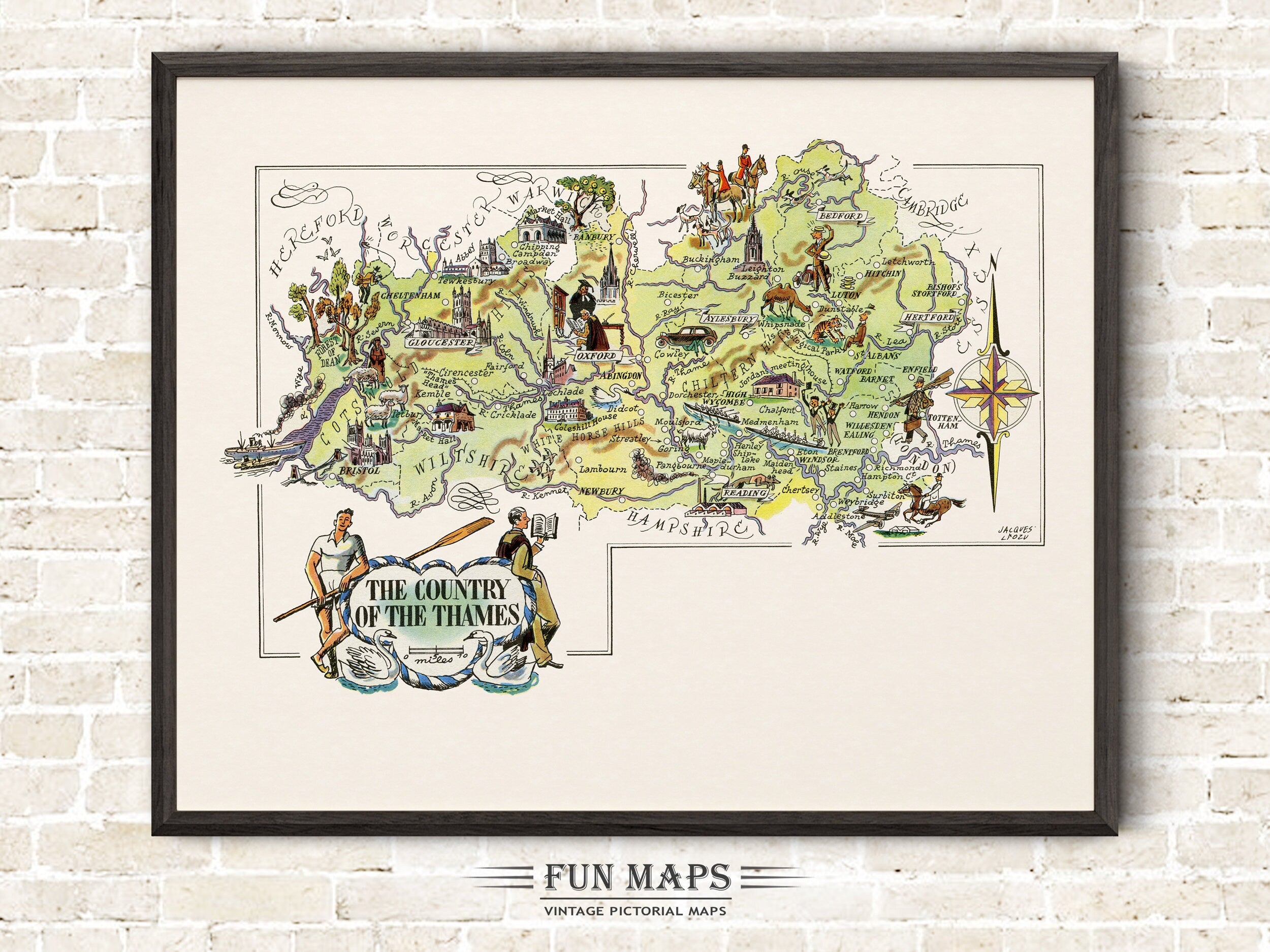 Fun Map of The Country of the Thames in Great Britain, England, UK