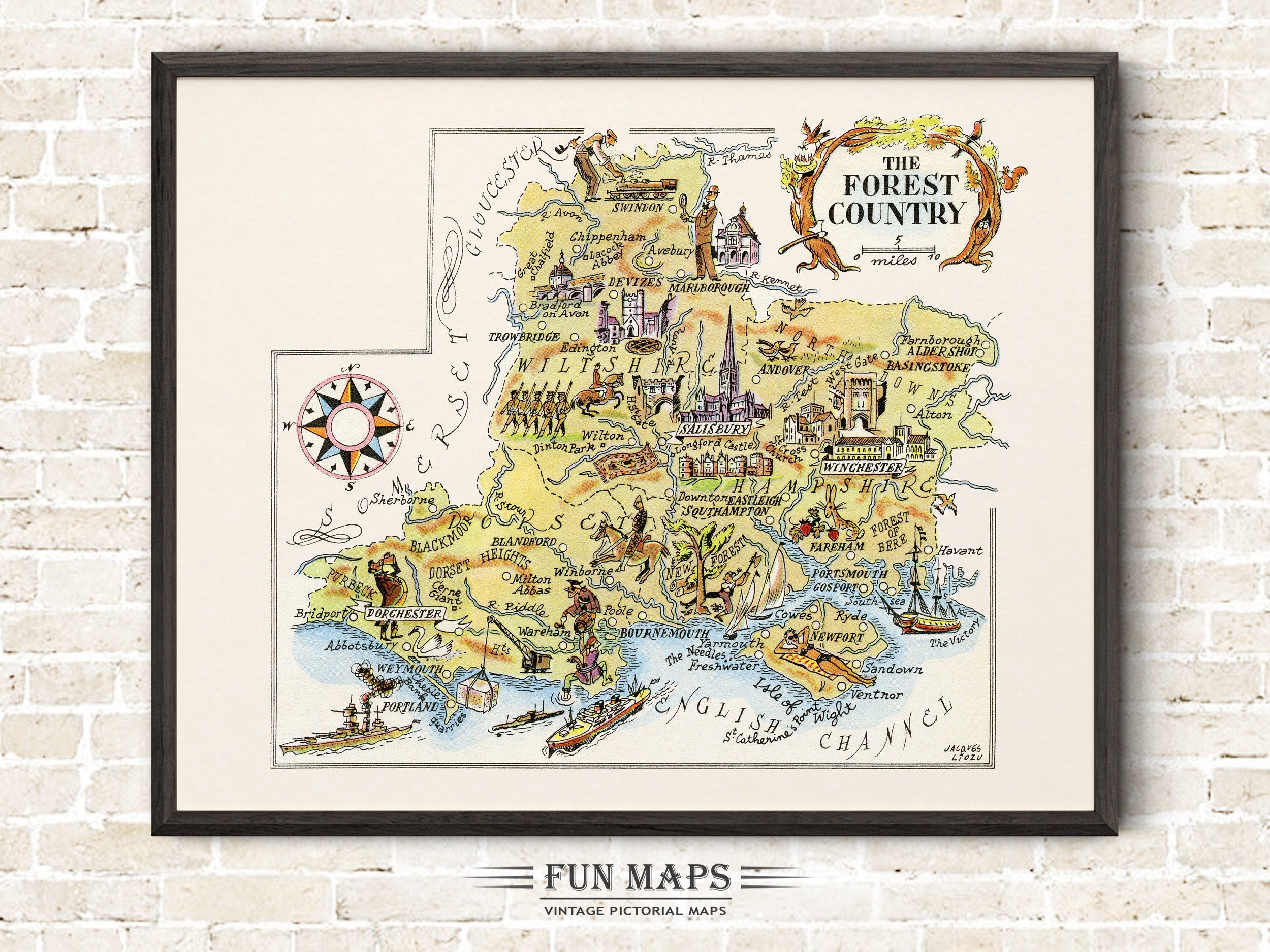 Fun Map of The Forest Country in Great Britain, England, UK