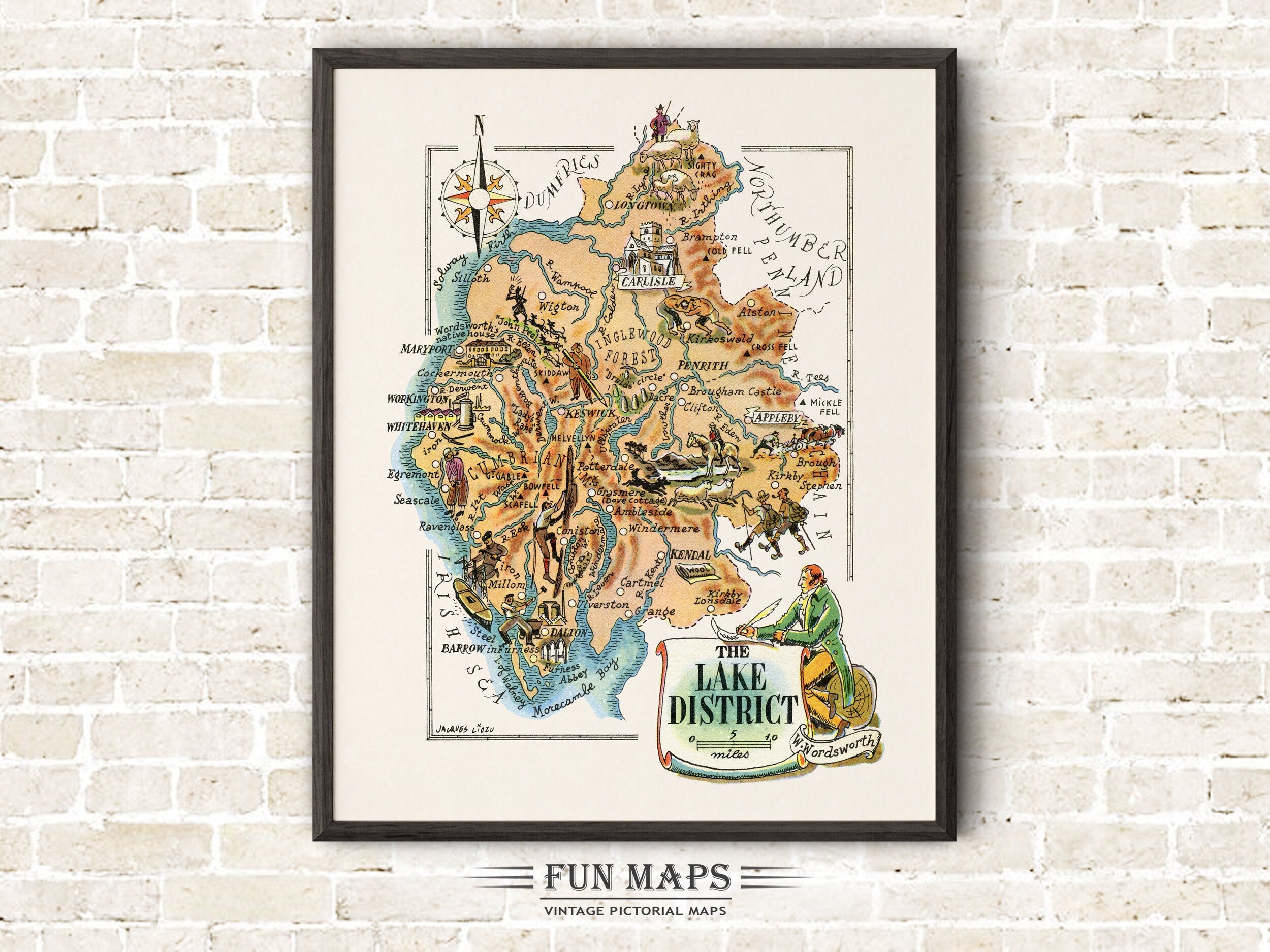 Fun Map of The Lake District in Great Britain, England, UK